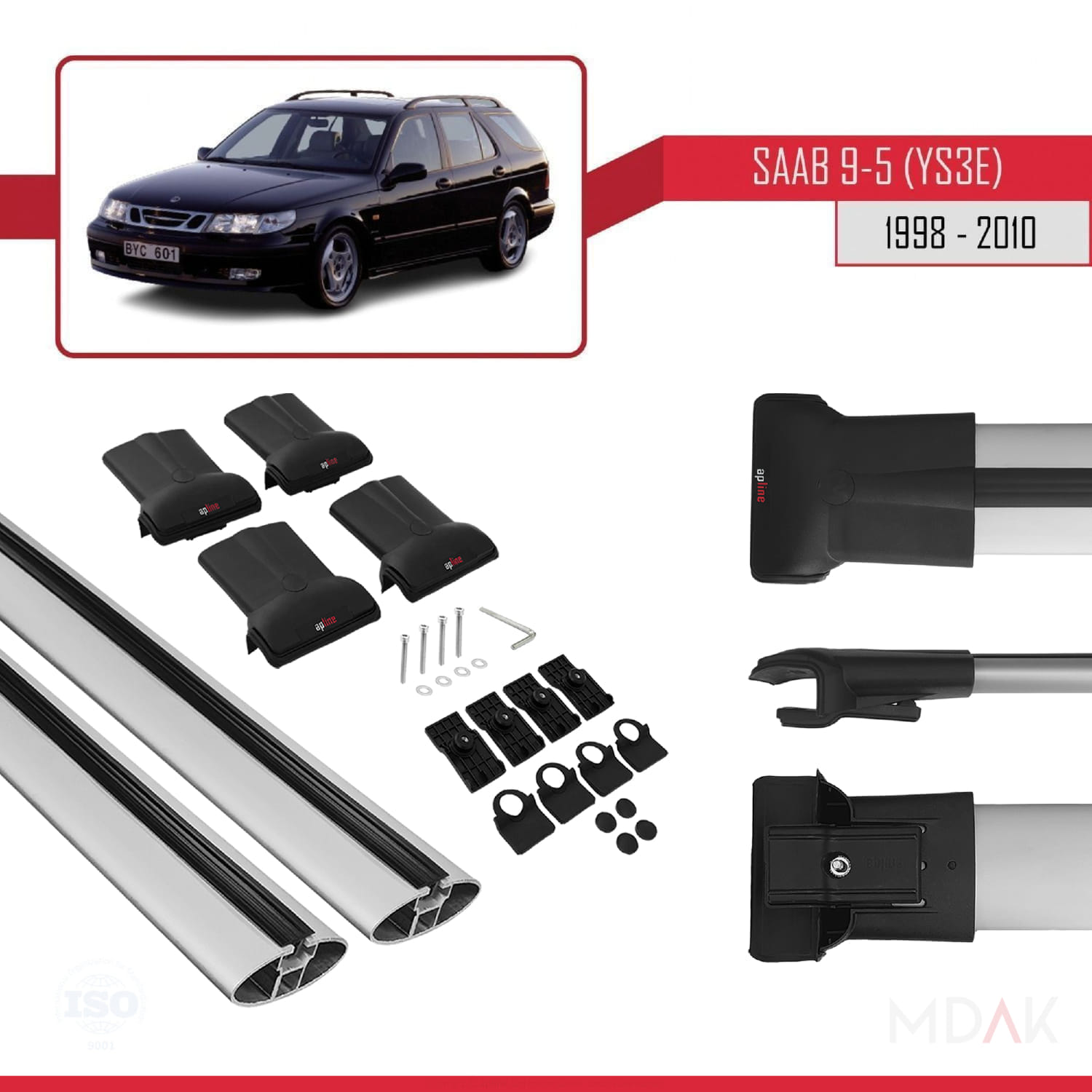 Saab 9-5 (YS3E) SW 1998-2010 Arası ile Uyumlu FLY Model Ara Atkı Tavan Barı Gri 2 Adet - Görsel 5