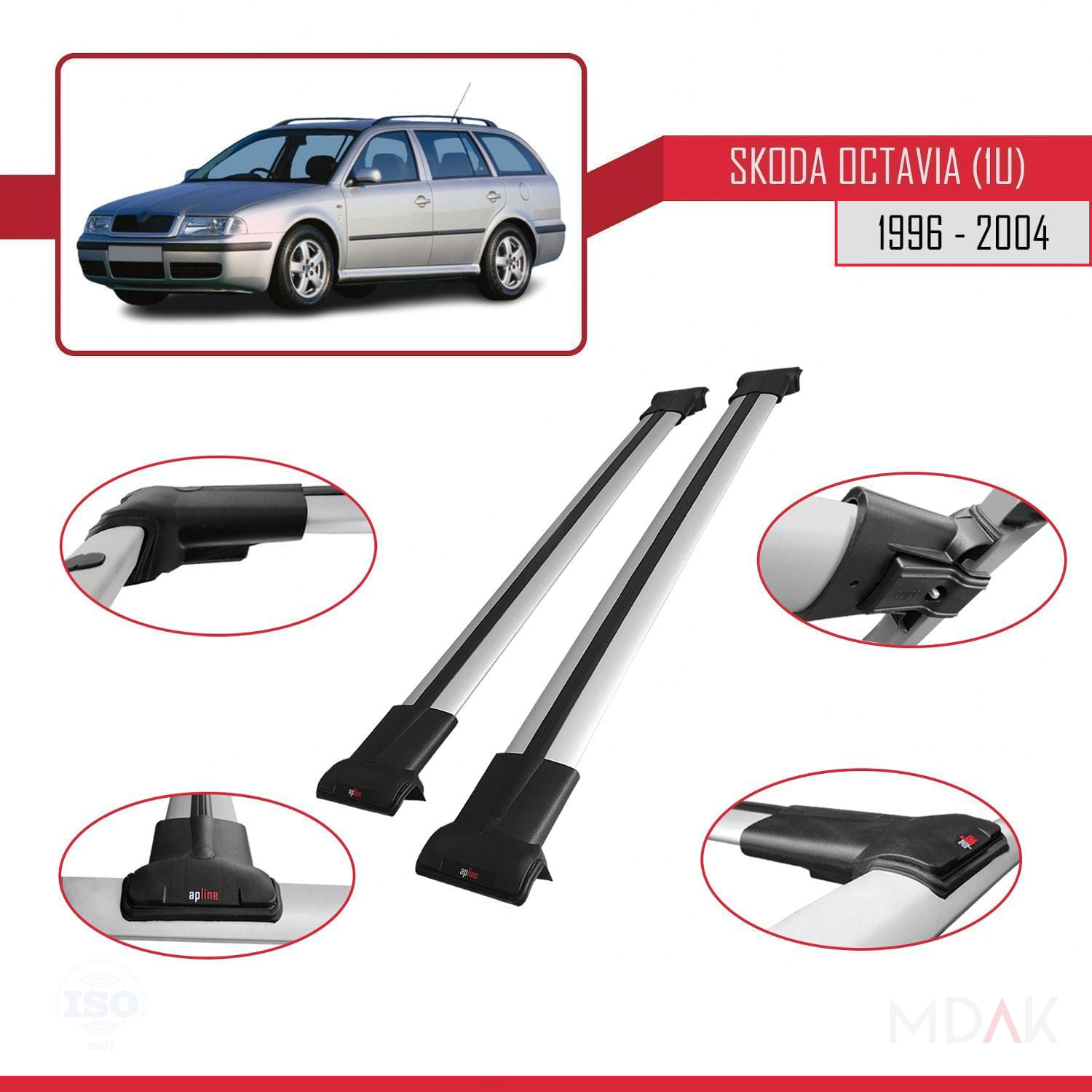 Skoda Octavia (1U) 1996-2004 Arası ile Uyumlu FLY Model Ara Atkı Tavan Barı Gri 2 Adet - Görsel 4