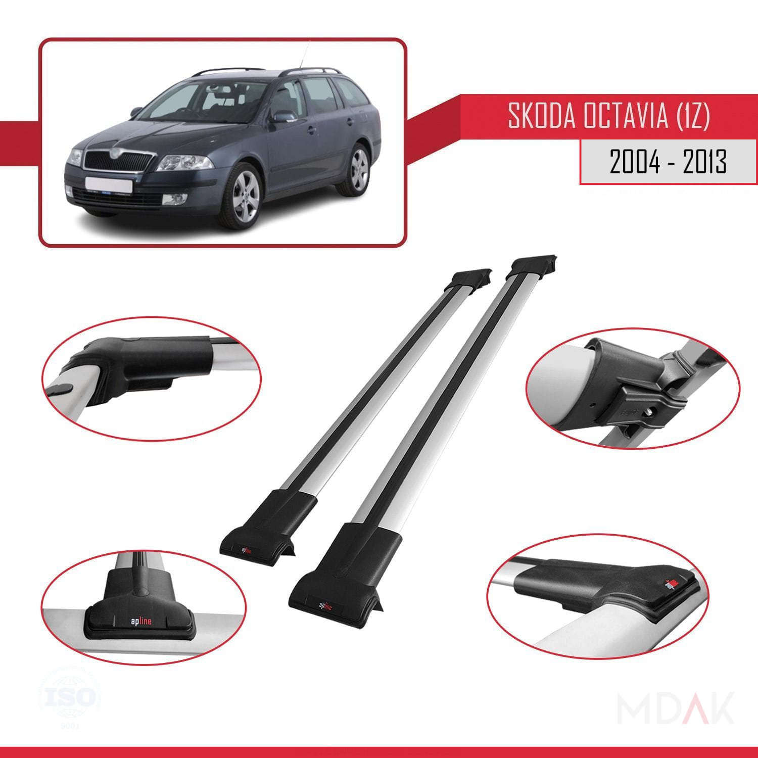 Skoda Octavia 2 (1Z) 2004-2013 Arası ile Uyumlu FLY Model Ara Atkı Tavan Barı Gri 2 Adet - Görsel 4
