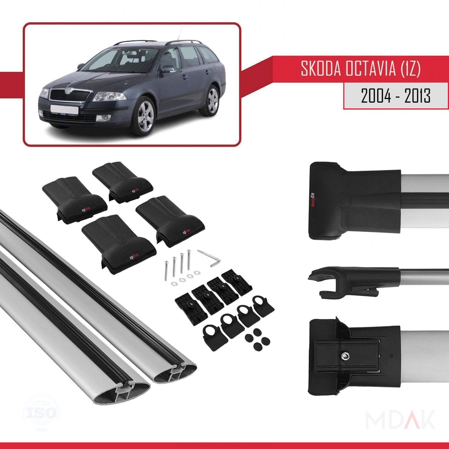 Skoda Octavia 2 (1Z) 2004-2013 Arası ile Uyumlu FLY Model Ara Atkı Tavan Barı Gri 2 Adet - Görsel 5