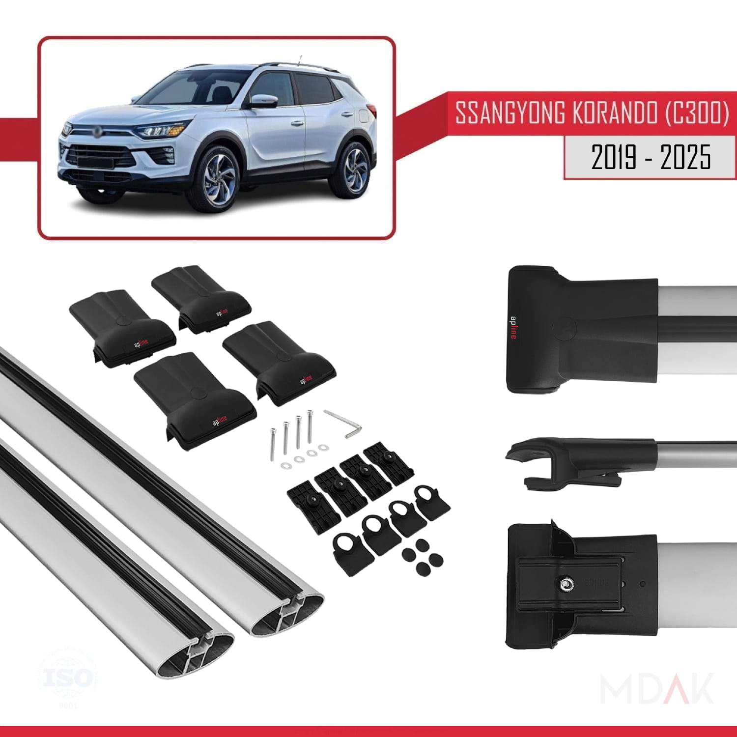 Ssangyong Korando 4 (C300) 2019 ve Sonrası ile Uyumlu FLY Model Ara Atkı Tavan Barı Gri 2 Adet - Görsel 5