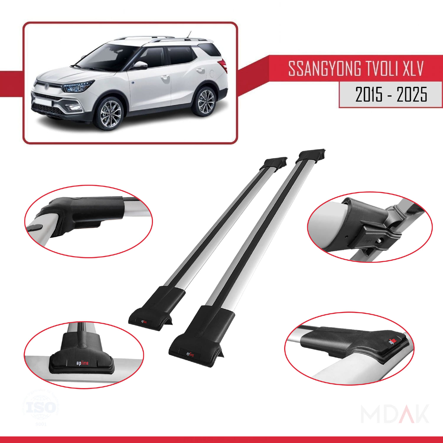 Ssangyong Tivoli XLV 2015-2023 Arası ile Uyumlu FLY Model Ara Atkı Tavan Barı Gri 2 Adet - Görsel 4