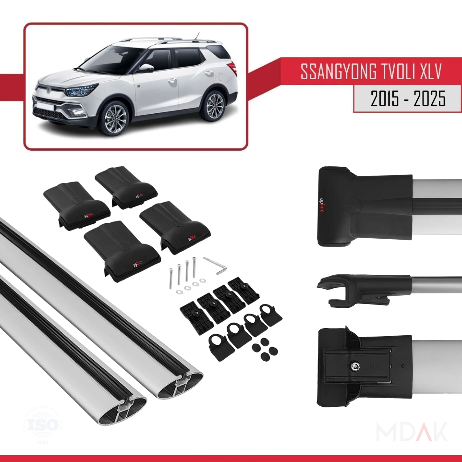 Ssangyong Tivoli XLV 2015-2023 Arası ile Uyumlu FLY Model Ara Atkı Tavan Barı Gri 2 Adet - Görsel 5