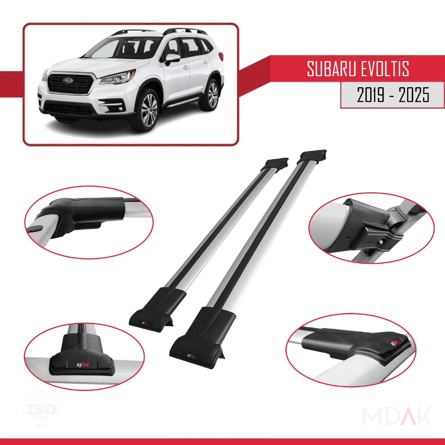 Subaru Evoltis 2019 ve Sonrası ile Uyumlu FLY Model Ara Atkı Tavan Barı Gri 2 Adet - Görsel 4