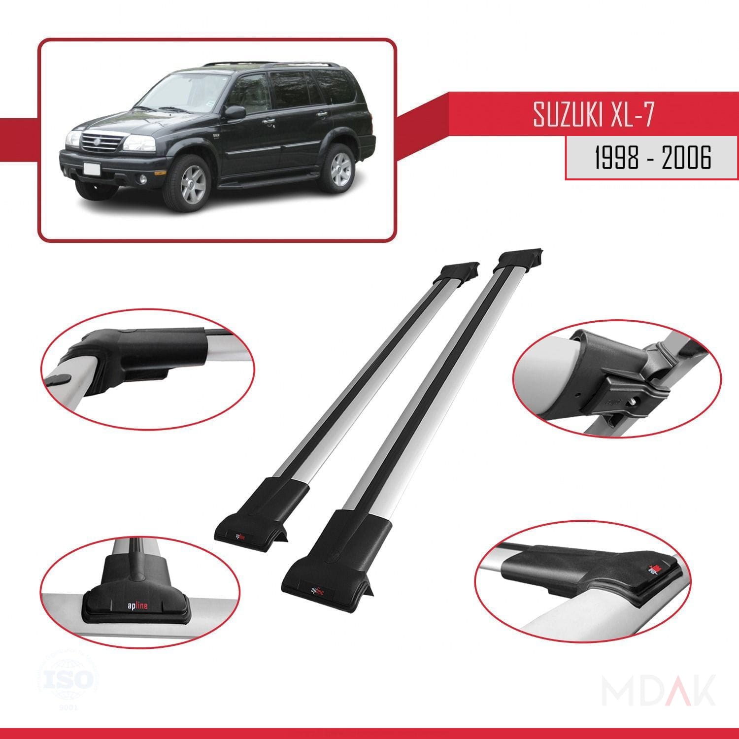 Suzuki XL-7 1998-2006 Arası ile Uyumlu FLY Model Ara Atkı Tavan Barı Gri 2 Adet - Görsel 4