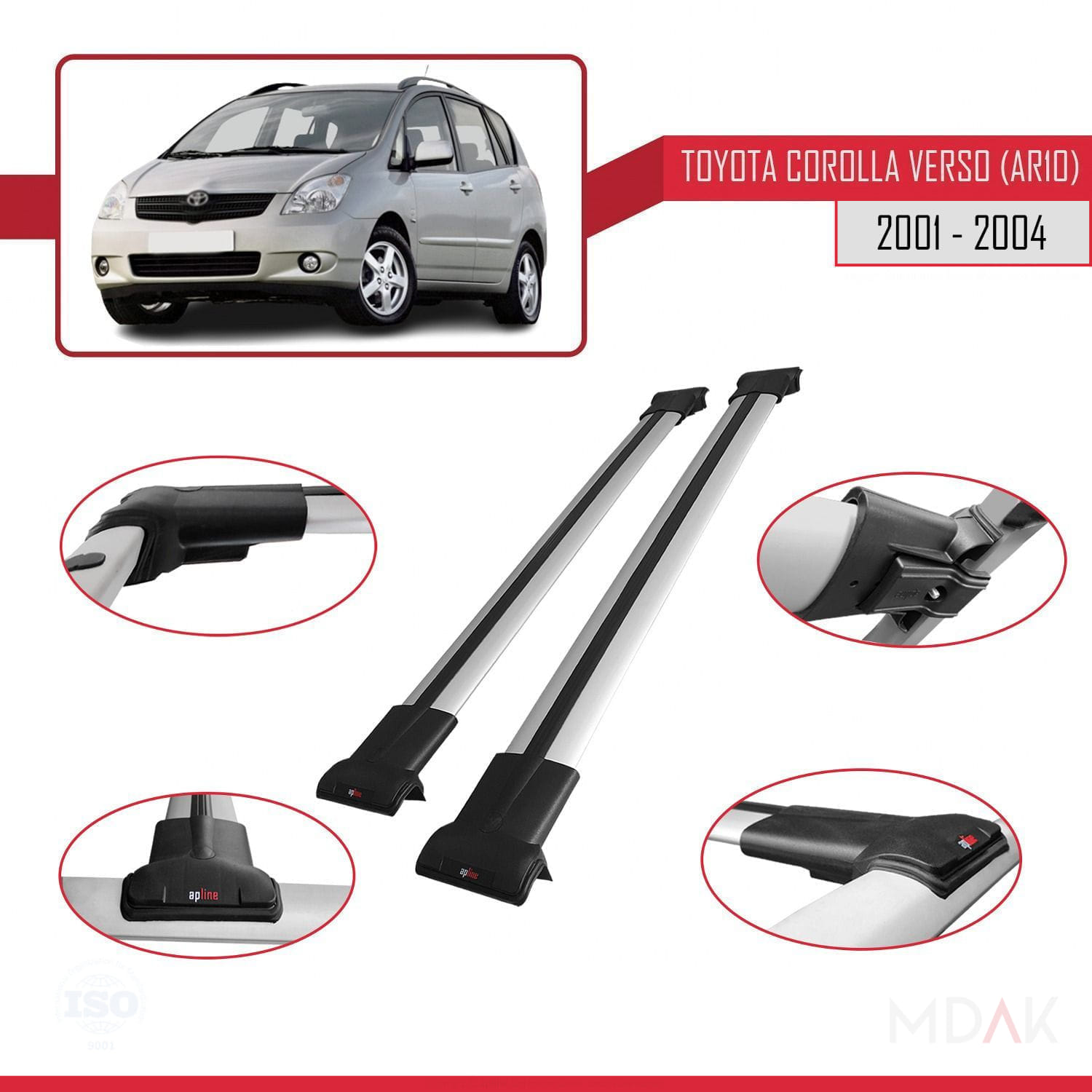 Toyota Corolla Verso (E120) 2001-2004 Arası ile Uyumlu FLY Model Ara Atkı Tavan Barı Gri 2 Adet - Görsel 4