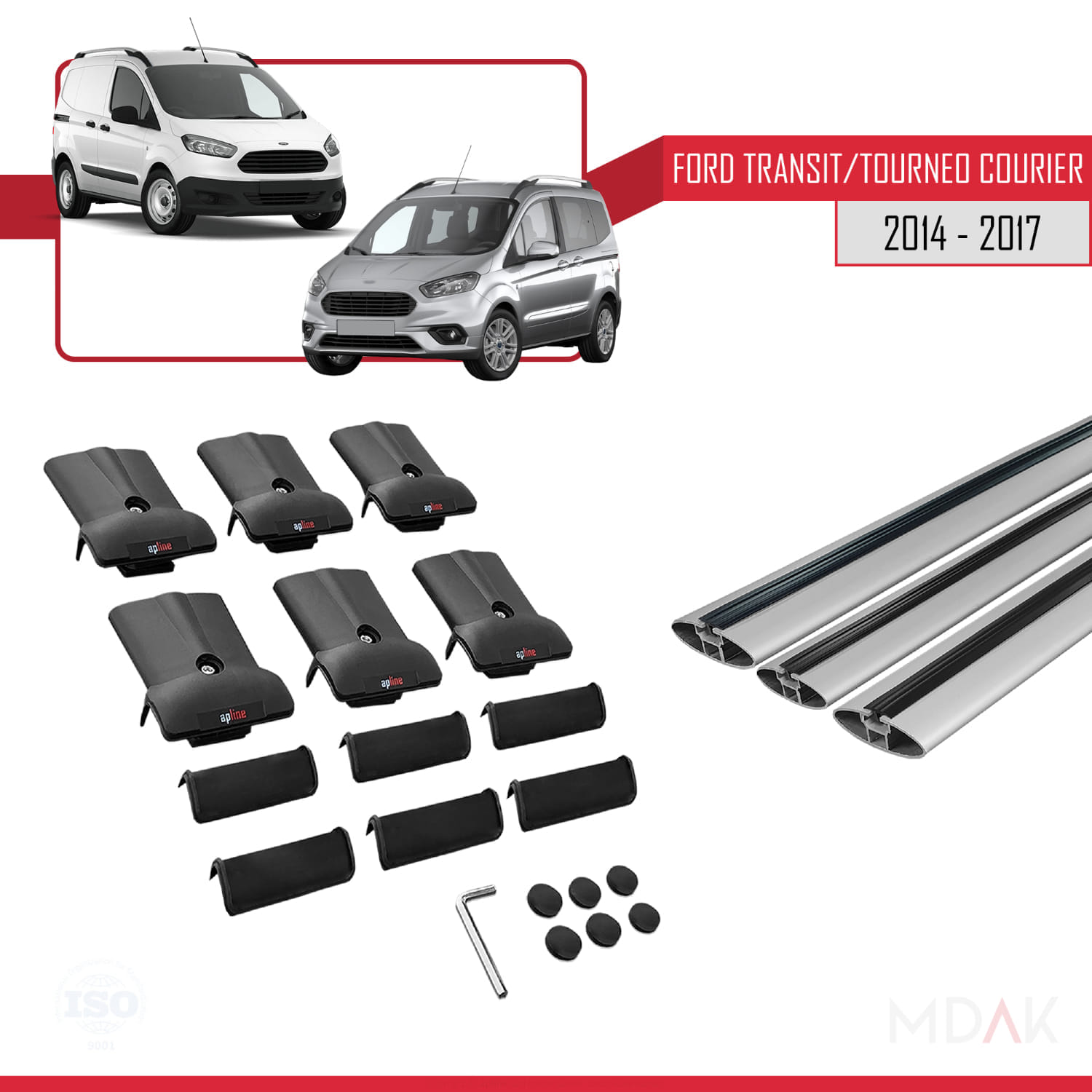 Ford Transit/Tourneo Courier Pre-Facelift 2014-2017 Arası ile Uyumlu FLY Model Ara Atkı Tavan Barı Gri 3 Adet - Görsel 5