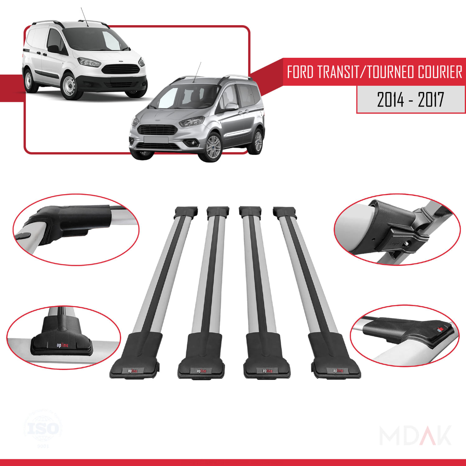 Ford Transit/Tourneo Courier Pre-Facelift 2014-2017 Arası ile Uyumlu FLY Model Ara Atkı Tavan Barı Gri 4 Adet - Görsel 4