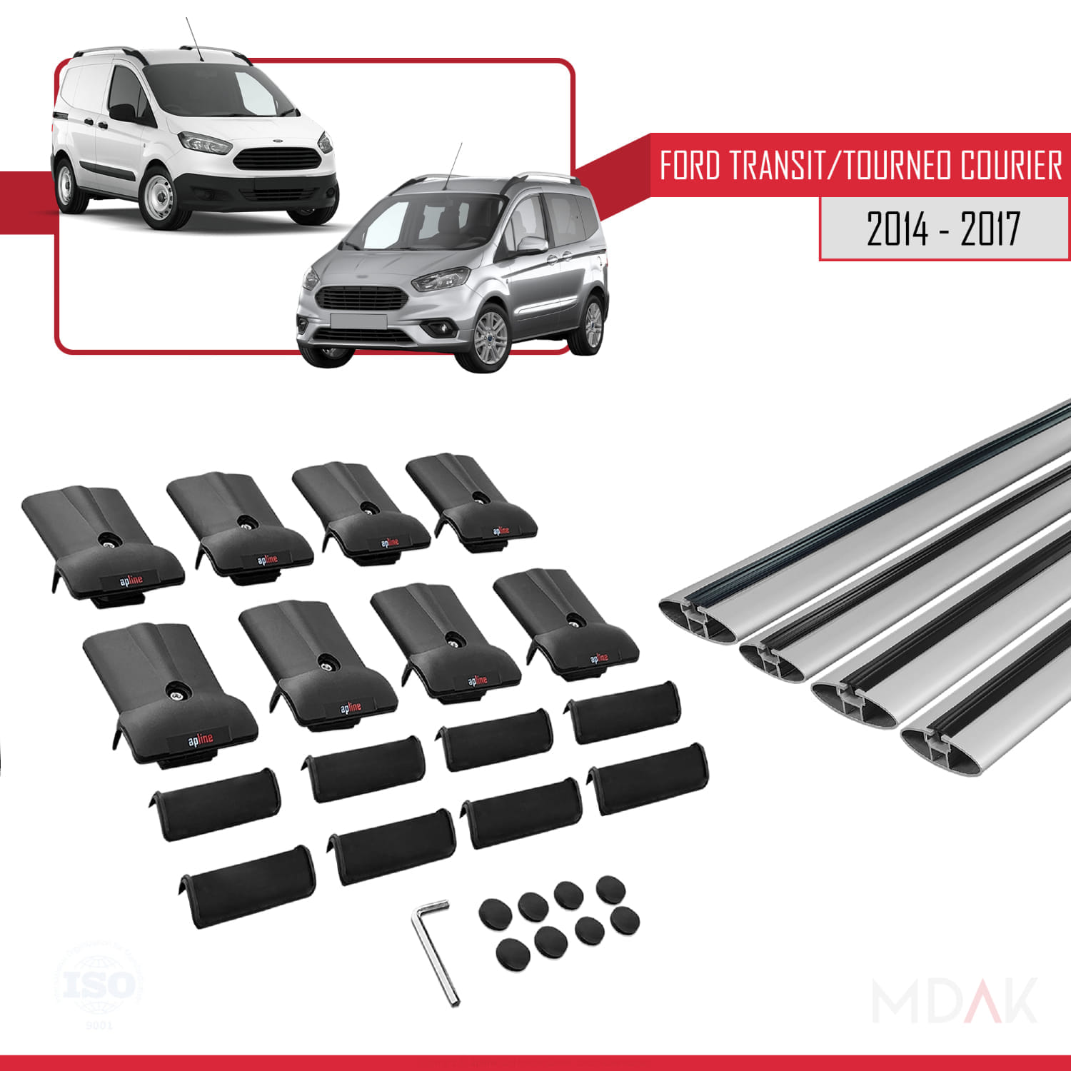 Ford Transit/Tourneo Courier Pre-Facelift 2014-2017 Arası ile Uyumlu FLY Model Ara Atkı Tavan Barı Gri 4 Adet - Görsel 5
