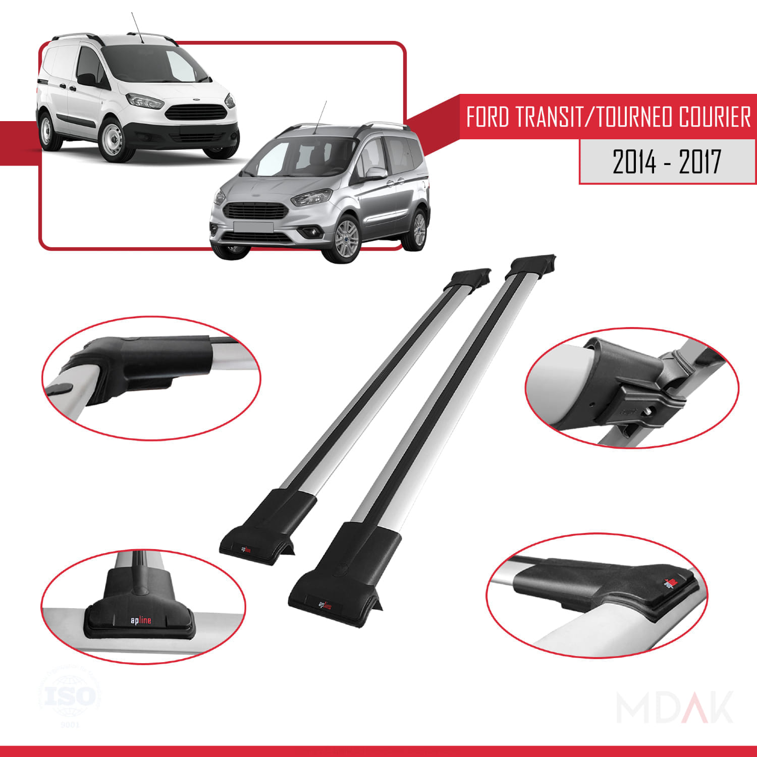 Ford Transit/Tourneo Courier Pre-Facelift 2014-2017 Arası ile Uyumlu FLY Model Ara Atkı Tavan Barı Gri 2 Adet - Görsel 3