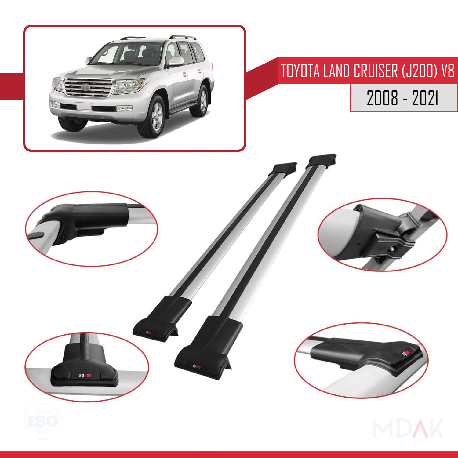 Toyota Land Cruiser V8 (J200) 2008-2021 Arası ile Uyumlu FLY Model Ara Atkı Tavan Barı Gri 2 Adet - Görsel 4