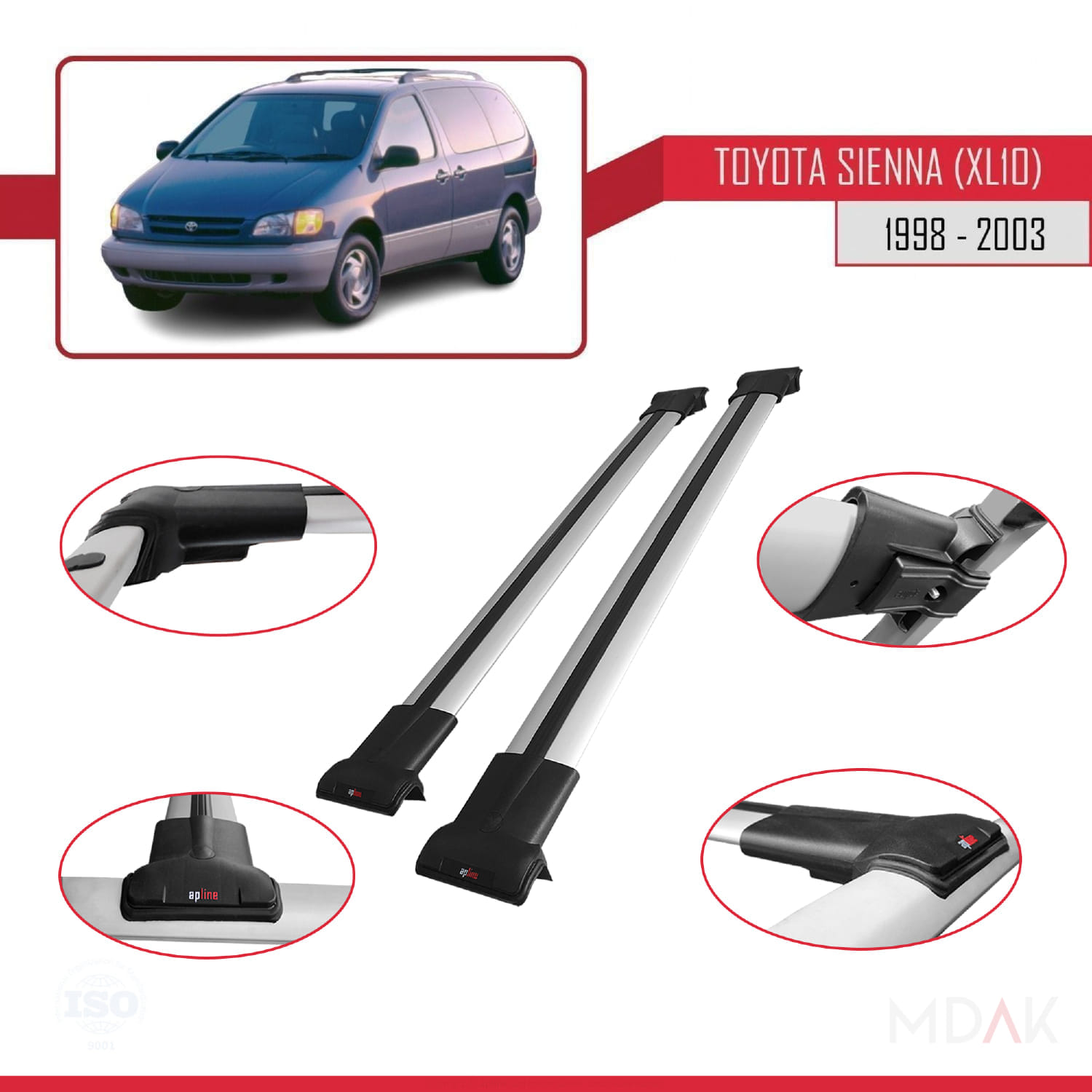 Toyota Sienna (XL10) 1998-2003 Arası ile Uyumlu FLY Model Ara Atkı Tavan Barı Gri 2 Adet - Görsel 4