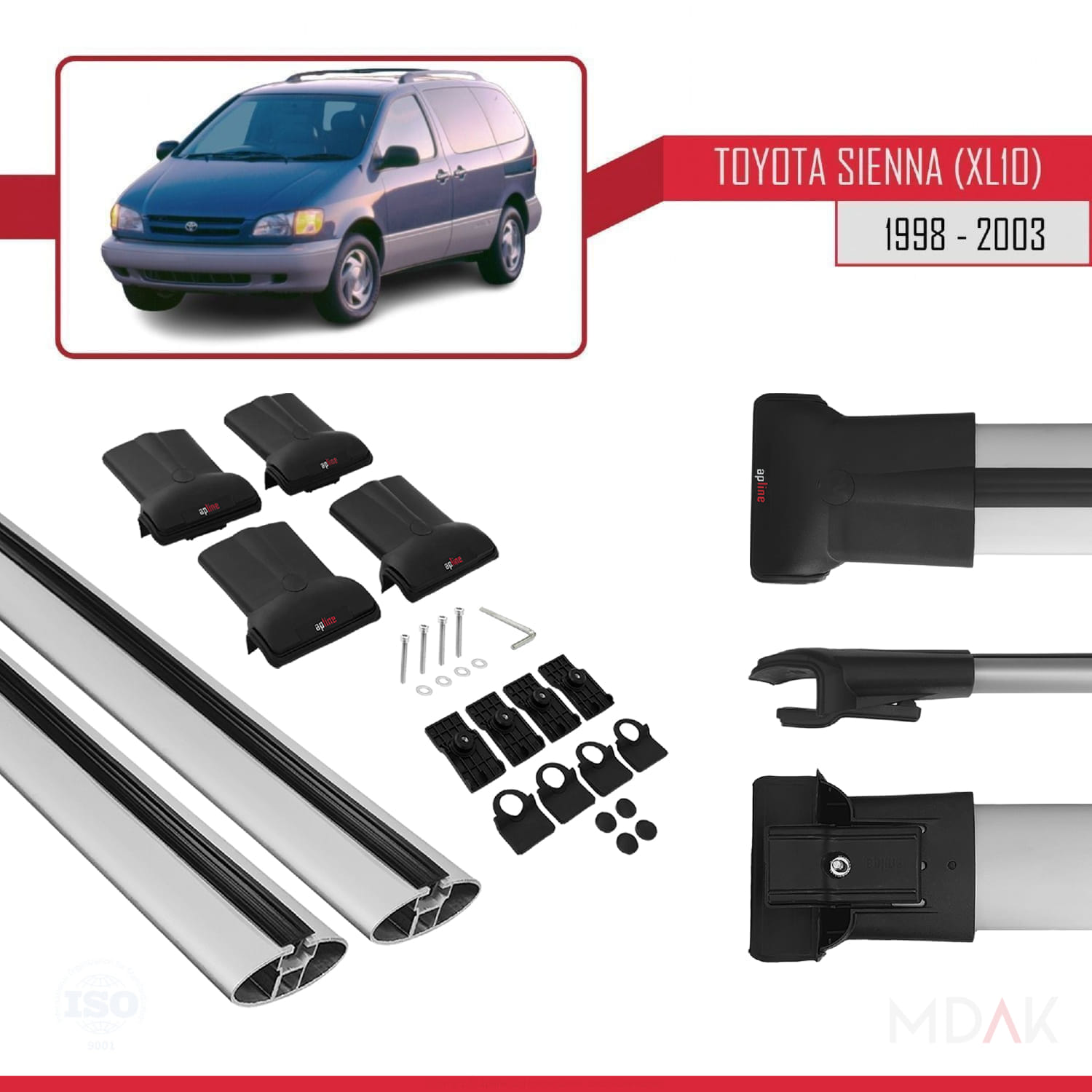 Toyota Sienna (XL10) 1998-2003 Arası ile Uyumlu FLY Model Ara Atkı Tavan Barı Gri 2 Adet - Görsel 5
