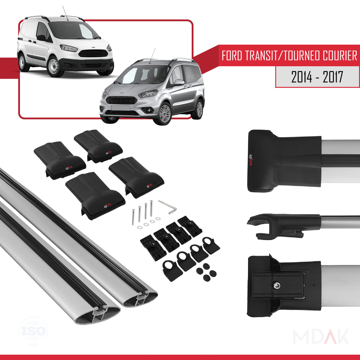 Ford Transit/Tourneo Courier Pre-Facelift 2014-2017 Arası ile Uyumlu FLY Model Ara Atkı Tavan Barı Gri 2 Adet - Görsel 5
