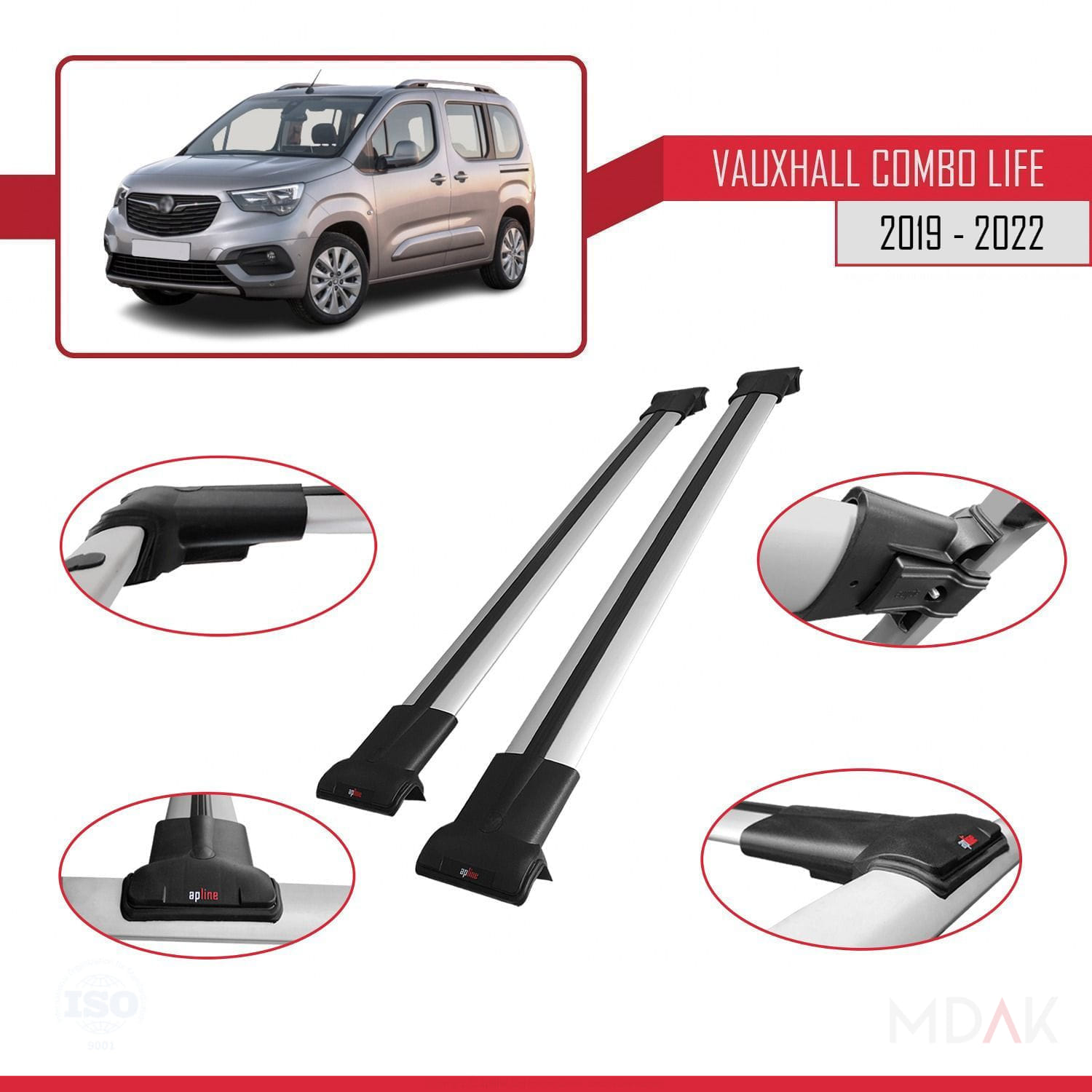 Vauxhall Combo E Life 2019-2022 Arası ile Uyumlu FLY Model Ara Atkı Tavan Barı Gri 2 Adet - Görsel 4