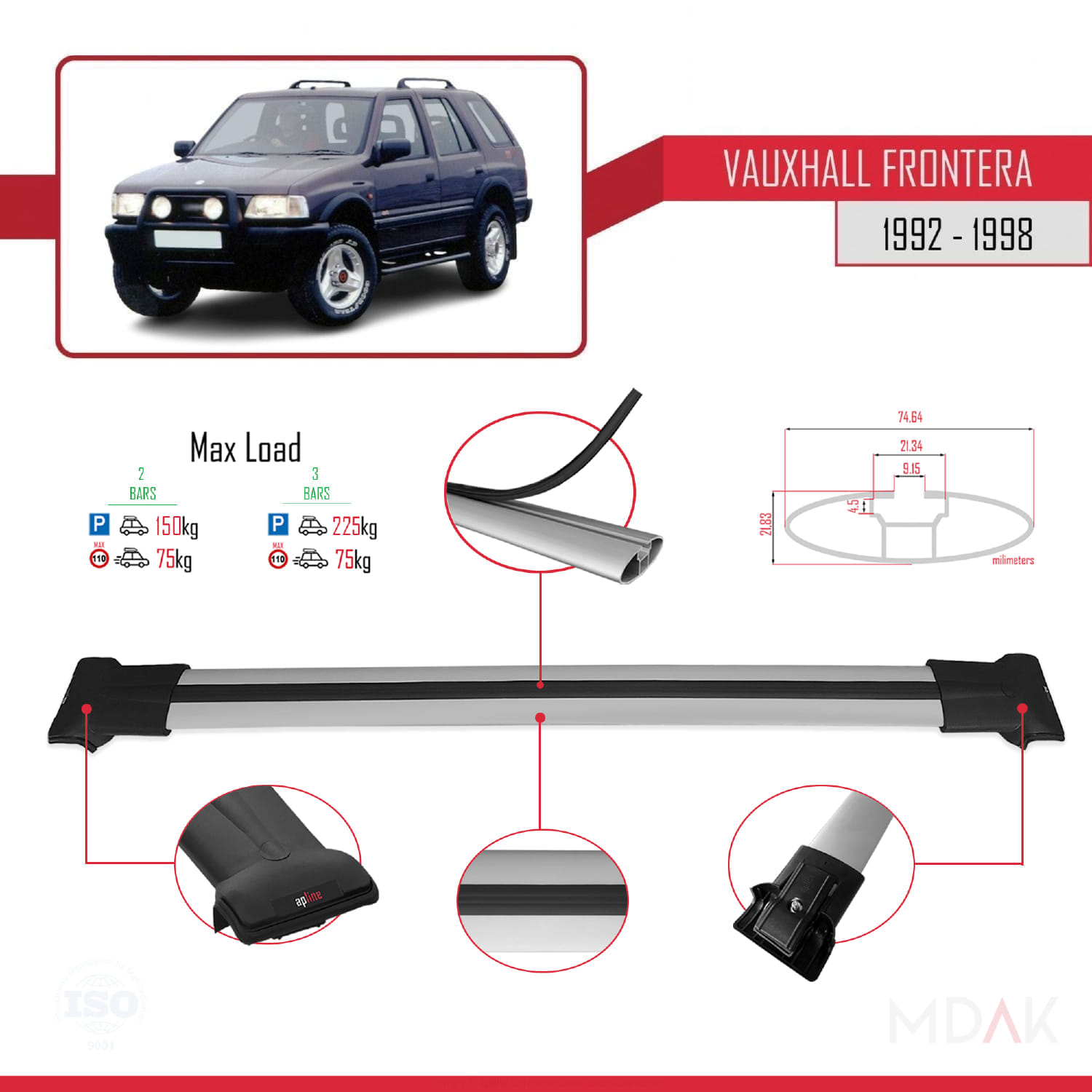 Vauxhall Frontera 1992-1998 Arası ile Uyumlu FLY Model Ara Atkı Tavan Barı Gri 2 Adet - Görsel 3