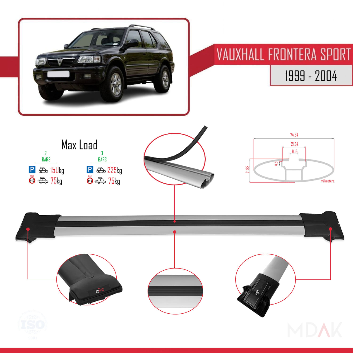 Vauxhall Frontera 2 Sport 1999-2004 Arası ile Uyumlu FLY Model Ara Atkı Tavan Barı Gri 2 Adet - Görsel 3