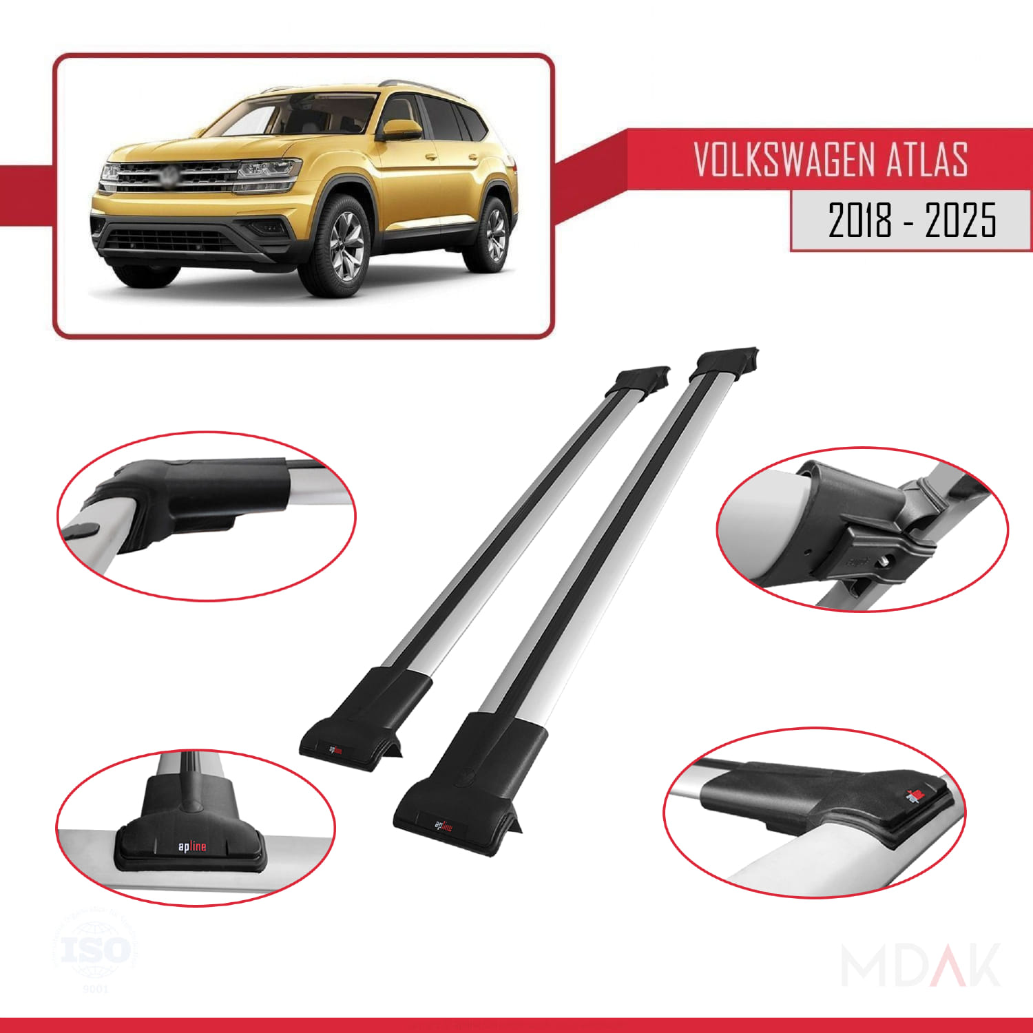 Volkswagen Atlas (CA1) 2018 ve Sonrası ile Uyumlu FLY Model Ara Atkı Tavan Barı Gri 2 Adet - Görsel 4