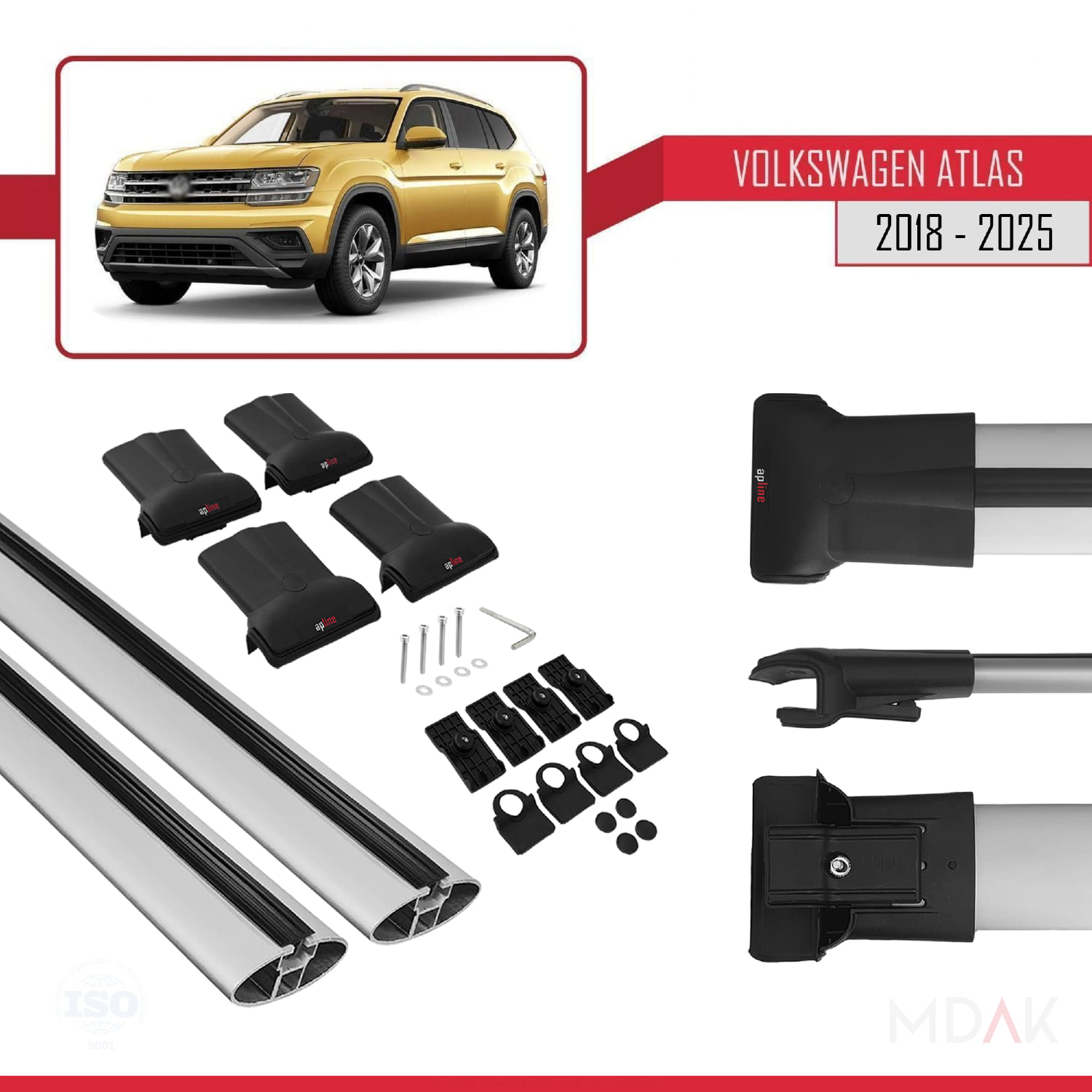 Volkswagen Atlas (CA1) 2018 ve Sonrası ile Uyumlu FLY Model Ara Atkı Tavan Barı Gri 2 Adet - Görsel 5