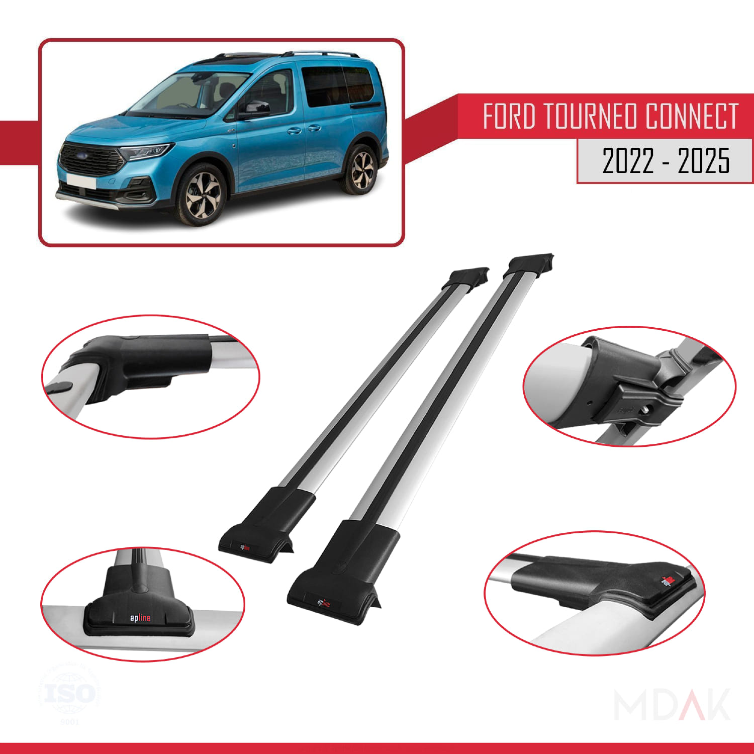 Ford Transit/Tourneo Connect 3 2022 ve Sonrası ile Uyumlu FLY Model Ara Atkı Tavan Barı Gri 2 Adet - Görsel 4