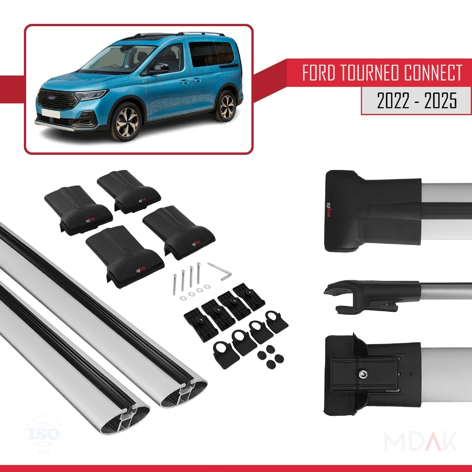 Ford Transit/Tourneo Connect 3 2022 ve Sonrası ile Uyumlu FLY Model Ara Atkı Tavan Barı Gri 2 Adet - Görsel 5