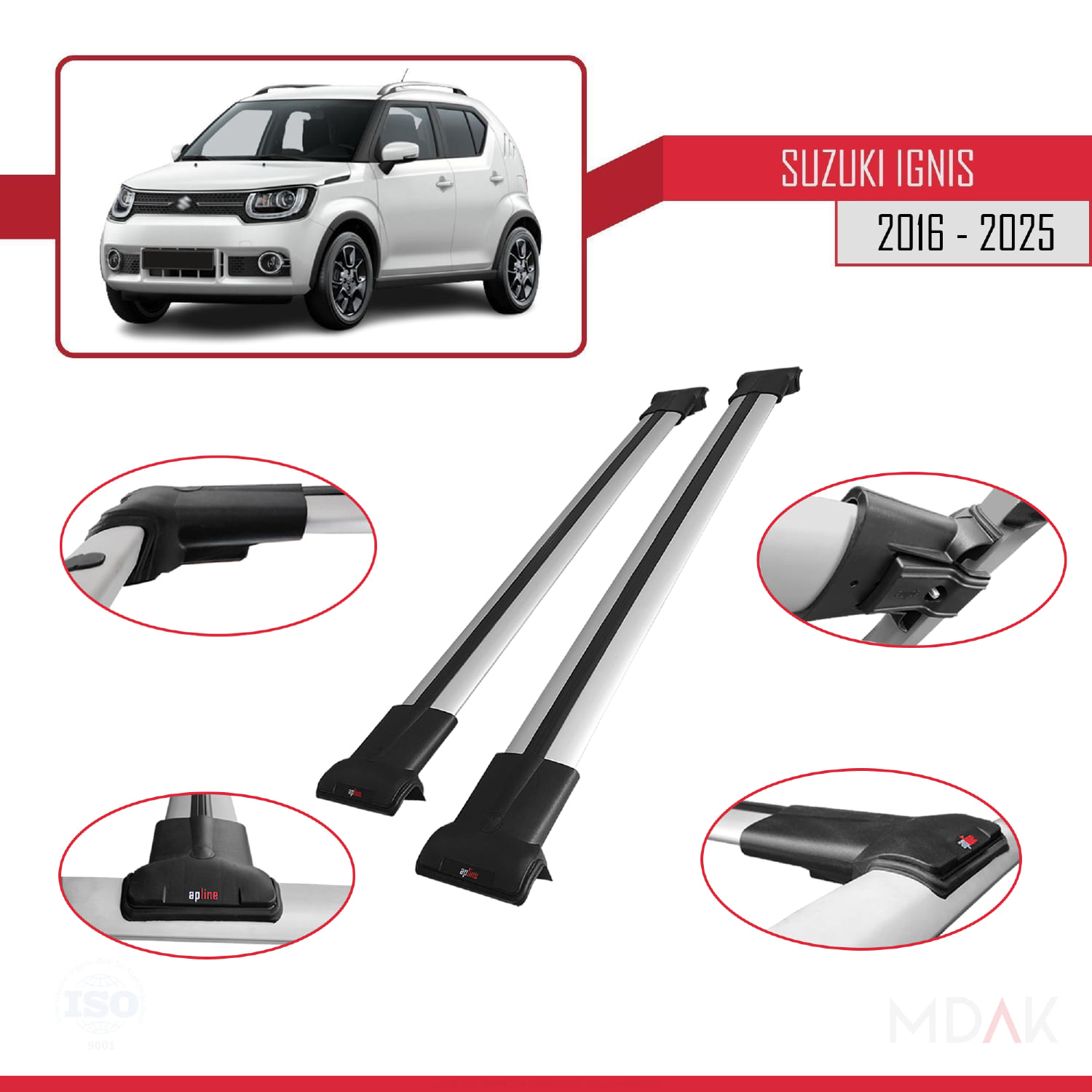 Suzuki Ignis 2016 ve Sonrası ile Uyumlu FLY Model Ara Atkı Tavan Barı Gri 2 Adet - Görsel 4