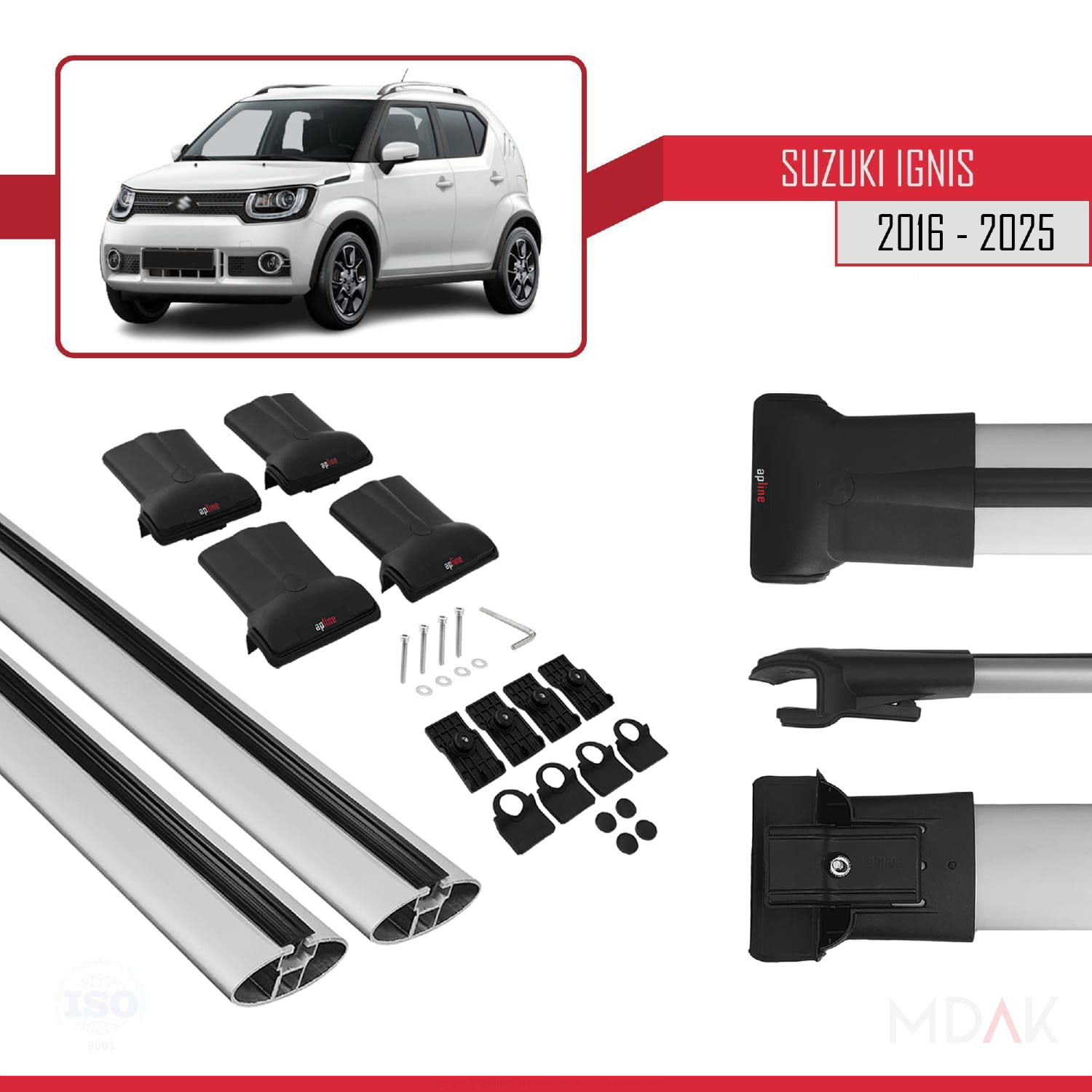 Suzuki Ignis 2016 ve Sonrası ile Uyumlu FLY Model Ara Atkı Tavan Barı Gri 2 Adet - Görsel 5