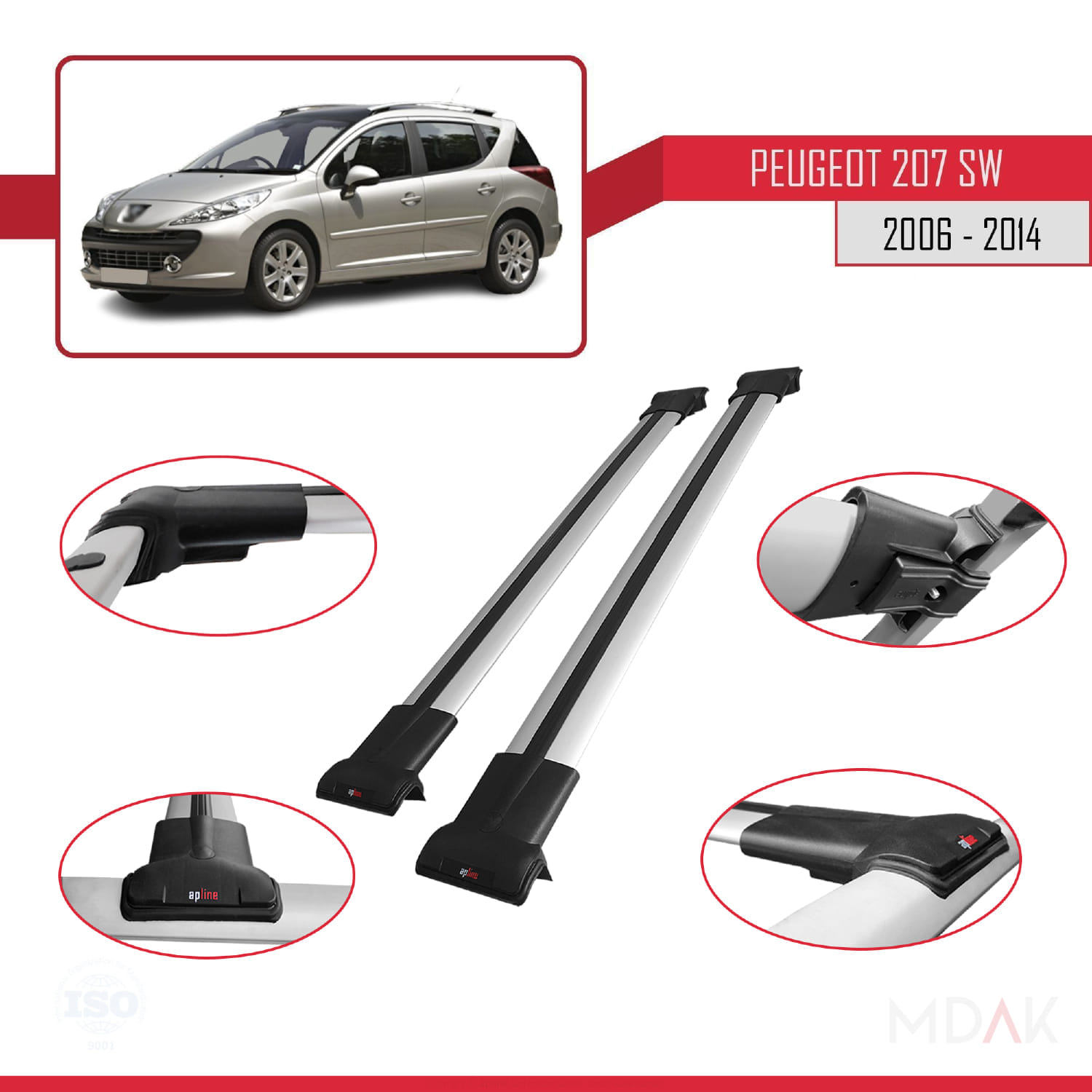 Peugeot 207 SW 2006-2014 Arası ile Uyumlu FLY Model Ara Atkı Tavan Barı Gri 2 Adet - Görsel 4