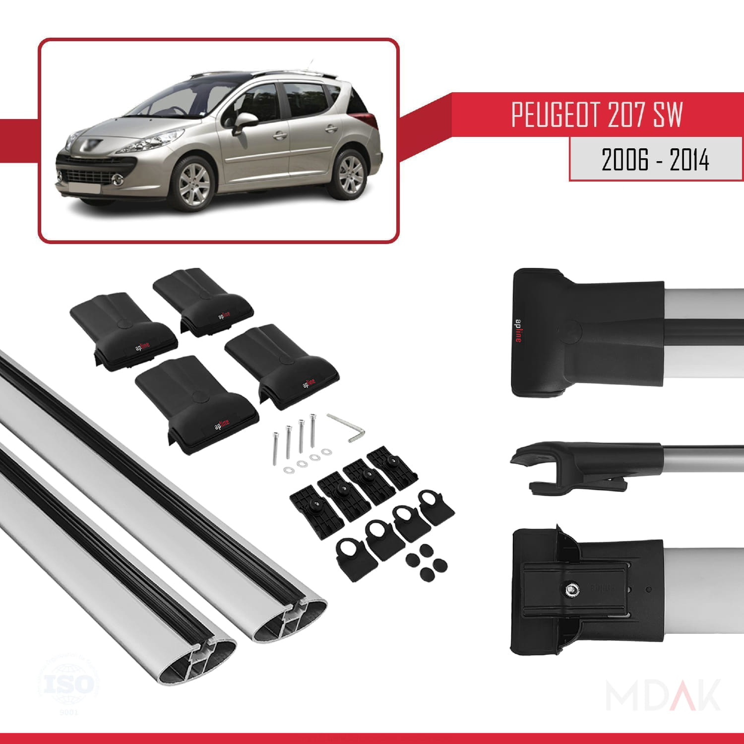 Peugeot 207 SW 2006-2014 Arası ile Uyumlu FLY Model Ara Atkı Tavan Barı Gri 2 Adet - Görsel 5
