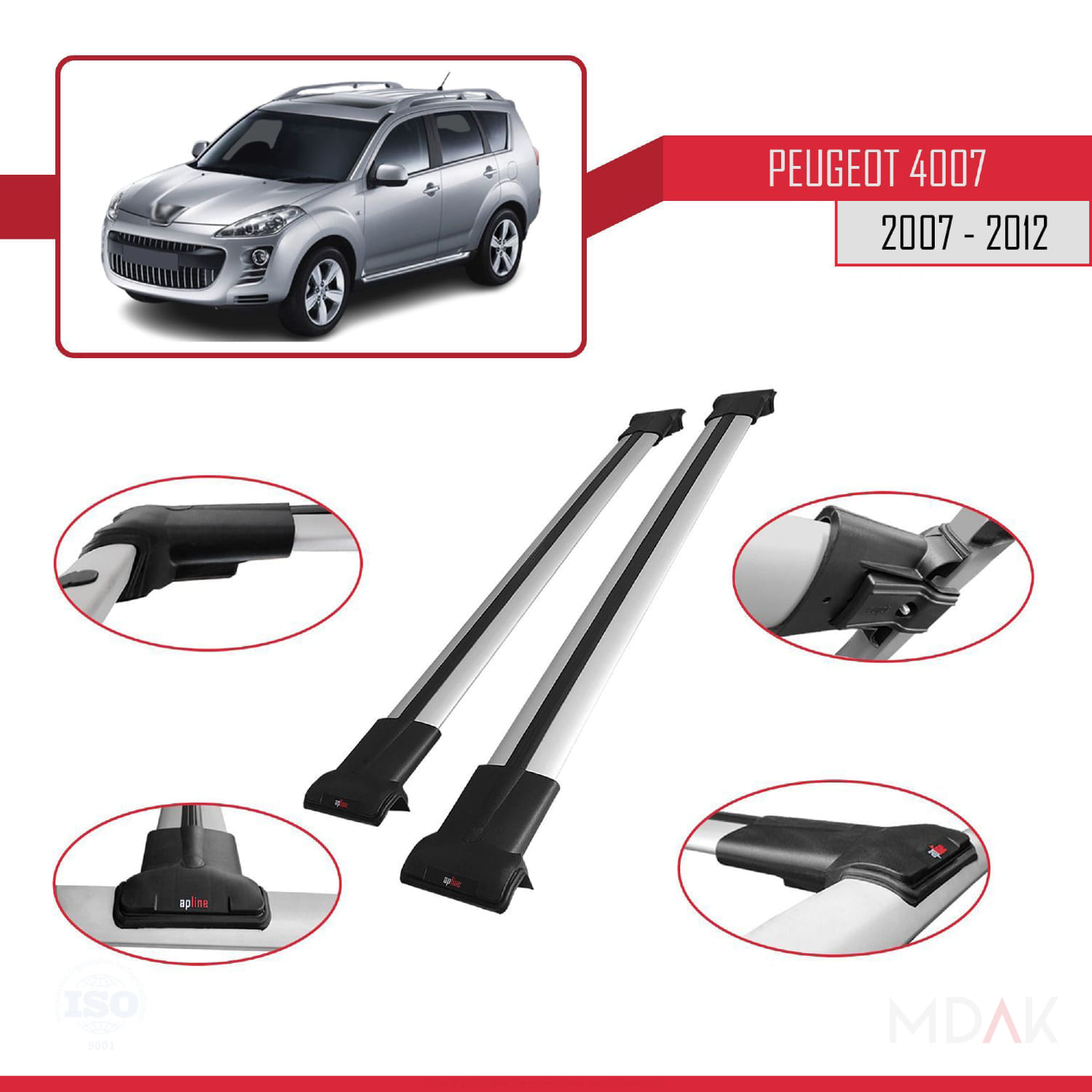 Peugeot 4007 2007-2012 Arası ile Uyumlu FLY Model Ara Atkı Tavan Barı Gri 2 Adet - Görsel 4