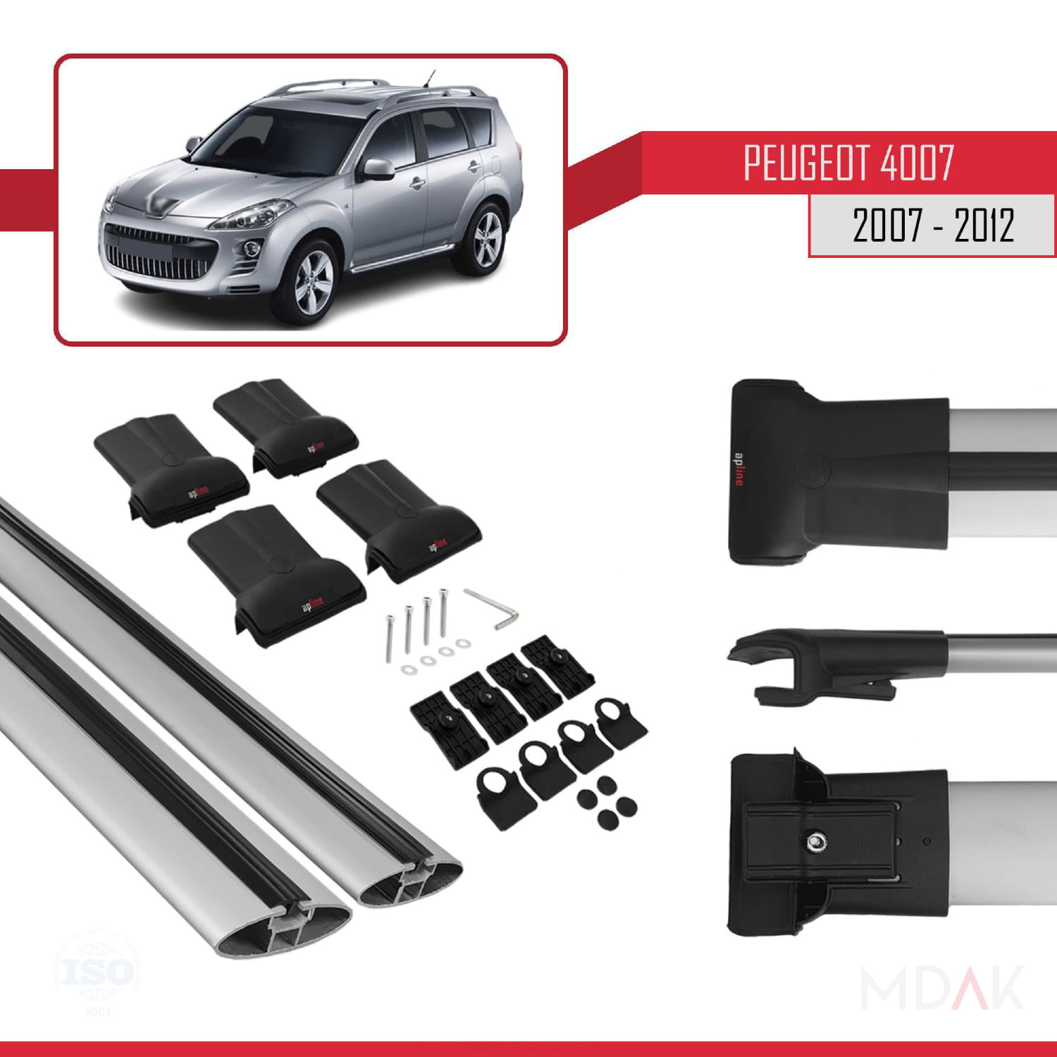 Peugeot 4007 2007-2012 Arası ile Uyumlu FLY Model Ara Atkı Tavan Barı Gri 2 Adet - Görsel 5