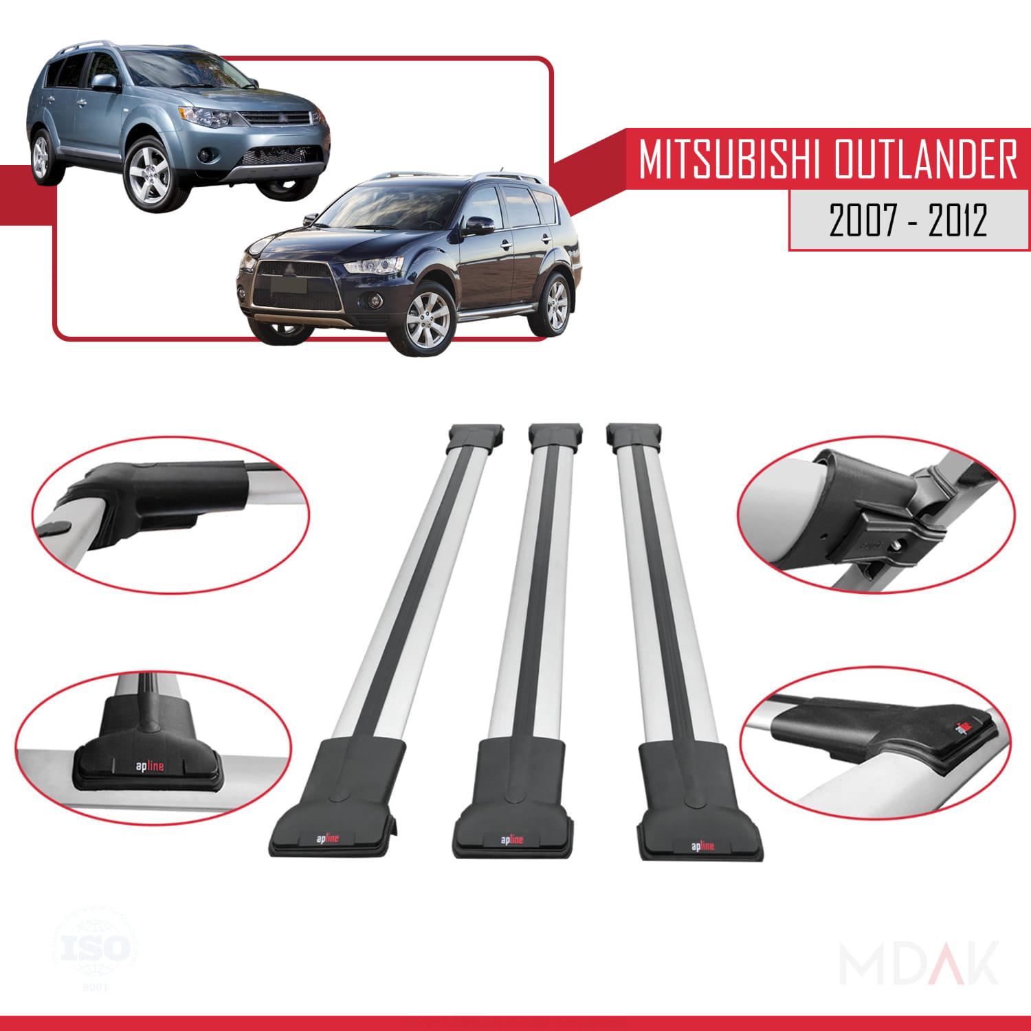 Mitsubishi Outlander 2 2007-2012 Arası ile Uyumlu FLY Model Ara Atkı Tavan Barı Gri 2 Adet - Görsel 4