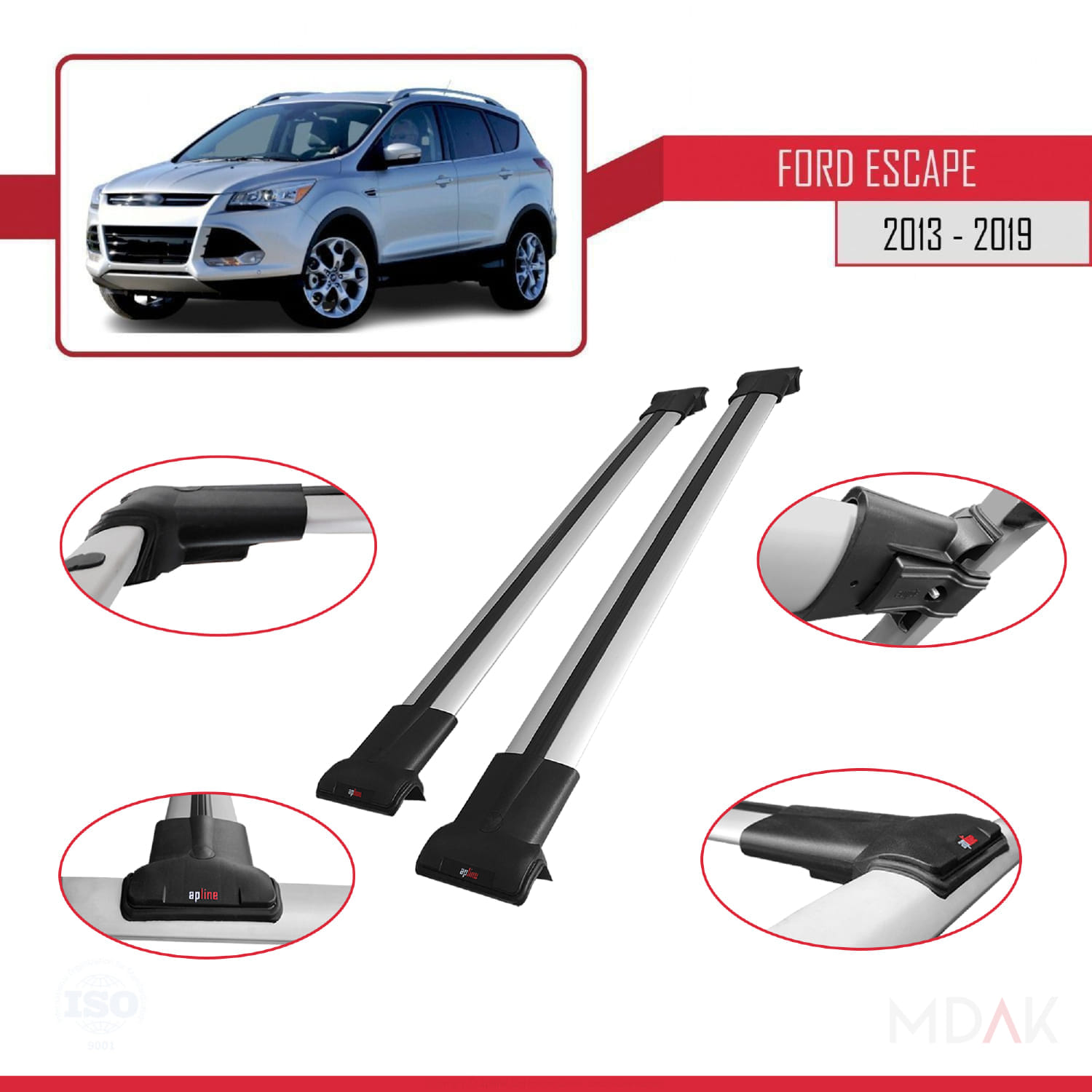 Ford Escape 3 2013-2019 Arası ile Uyumlu FLY Model Ara Atkı Tavan Barı Gri 2 Adet - Görsel 4