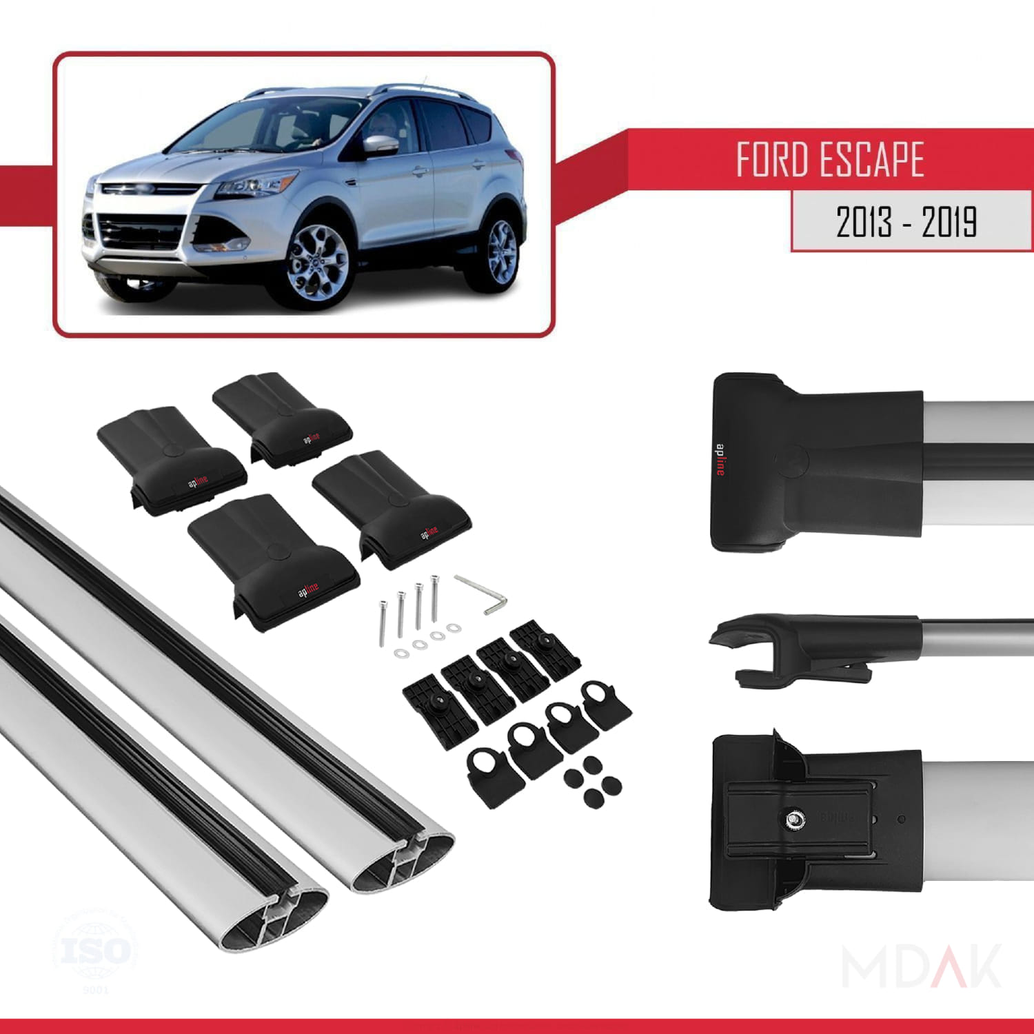 Ford Escape 3 2013-2019 Arası ile Uyumlu FLY Model Ara Atkı Tavan Barı Gri 2 Adet - Görsel 5