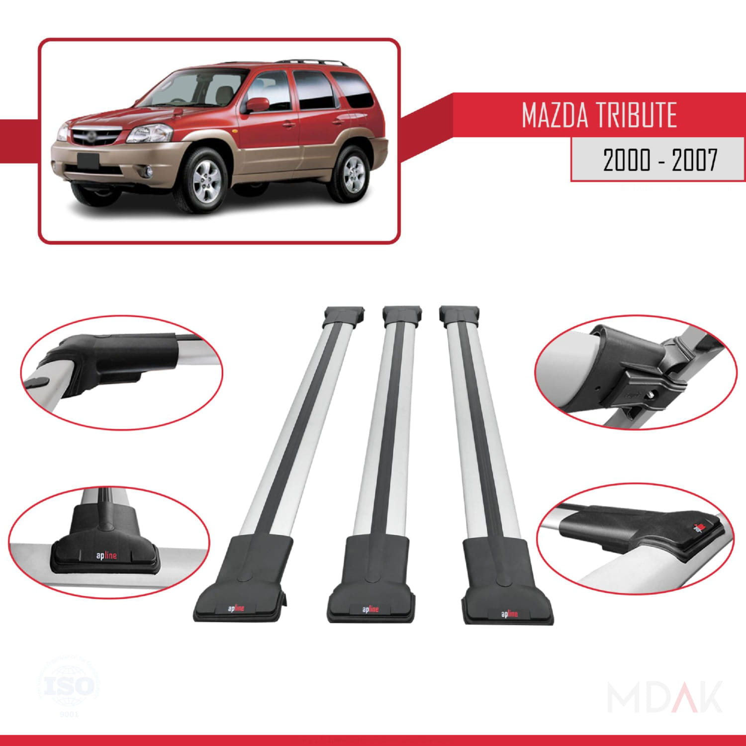 Mazda Tribute 2000-2007 Arası ile Uyumlu FLY Model Ara Atkı Tavan Barı Gri 3 Adet - Görsel 4