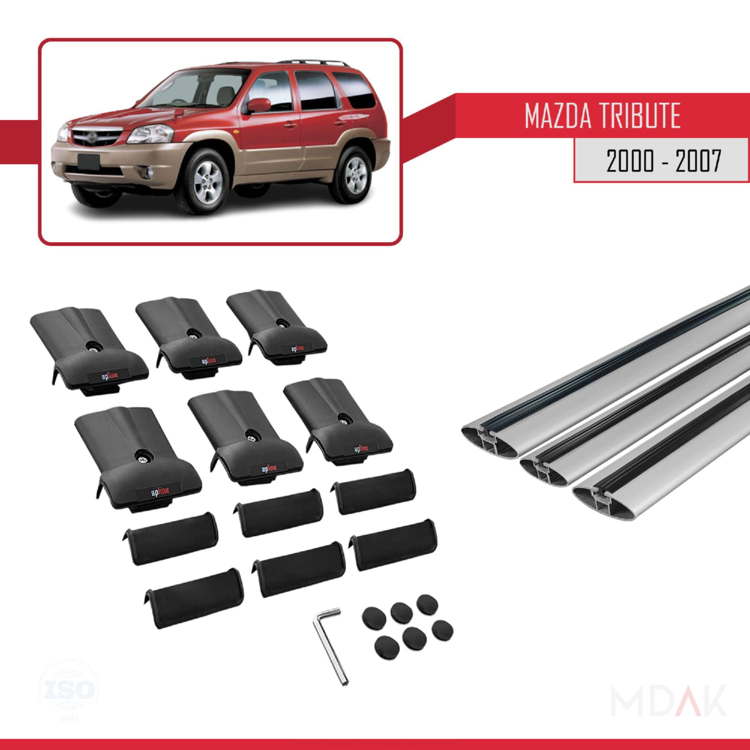 Mazda Tribute 2000-2007 Arası ile Uyumlu FLY Model Ara Atkı Tavan Barı Gri 3 Adet - Görsel 5