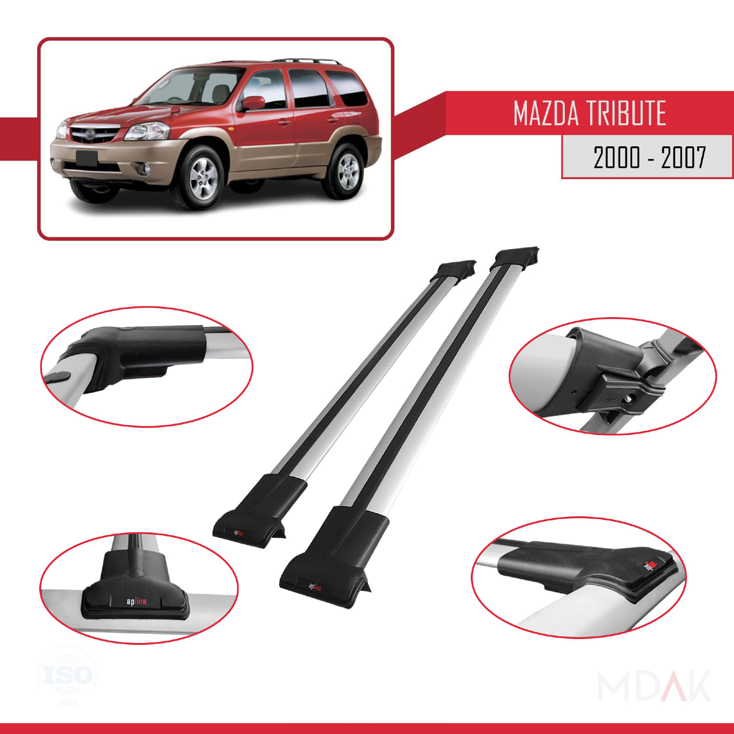 Mazda Tribute 2000-2007 Arası ile Uyumlu FLY Model Ara Atkı Tavan Barı Gri 2 Adet - Görsel 4
