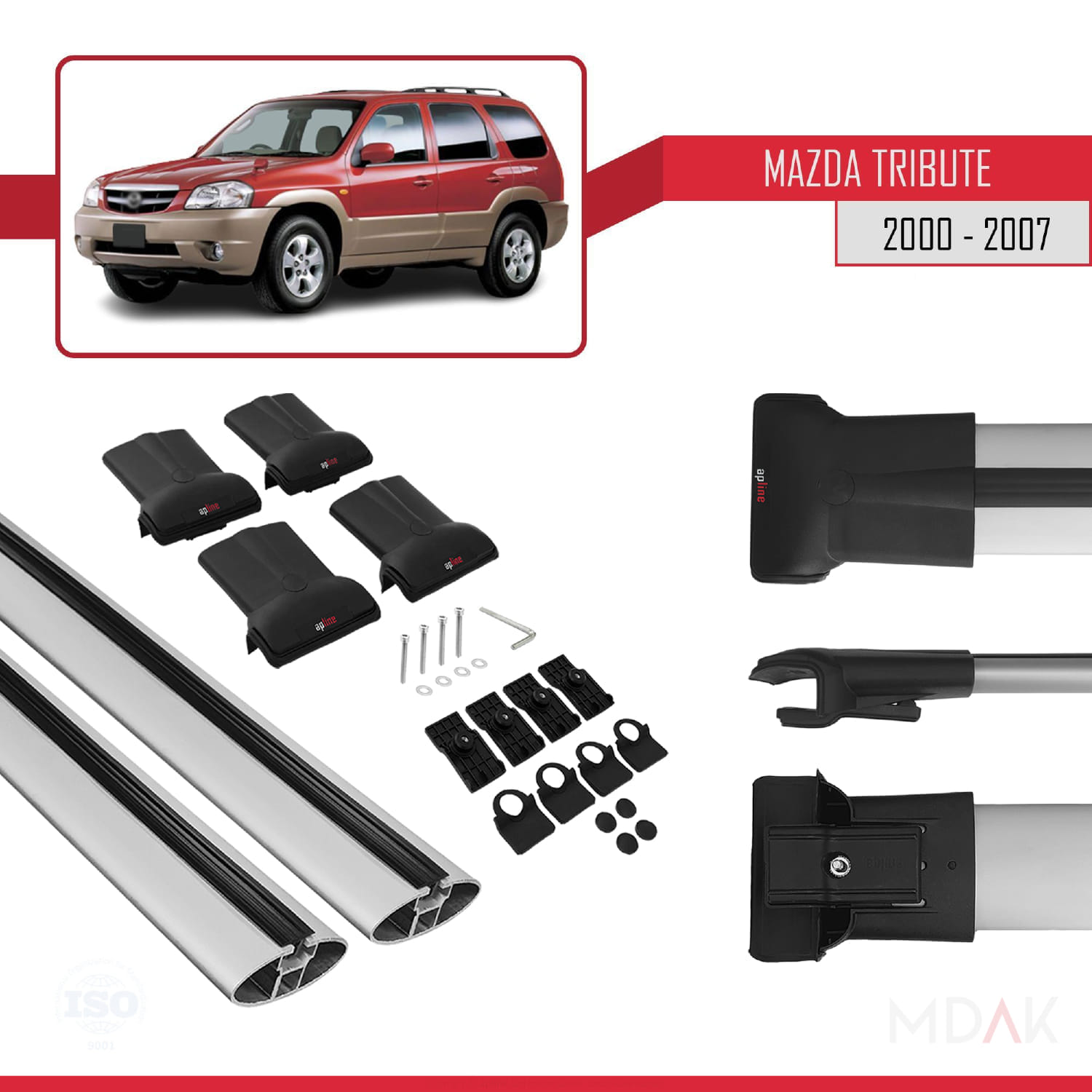 Mazda Tribute 2000-2007 Arası ile Uyumlu FLY Model Ara Atkı Tavan Barı Gri 2 Adet - Görsel 5