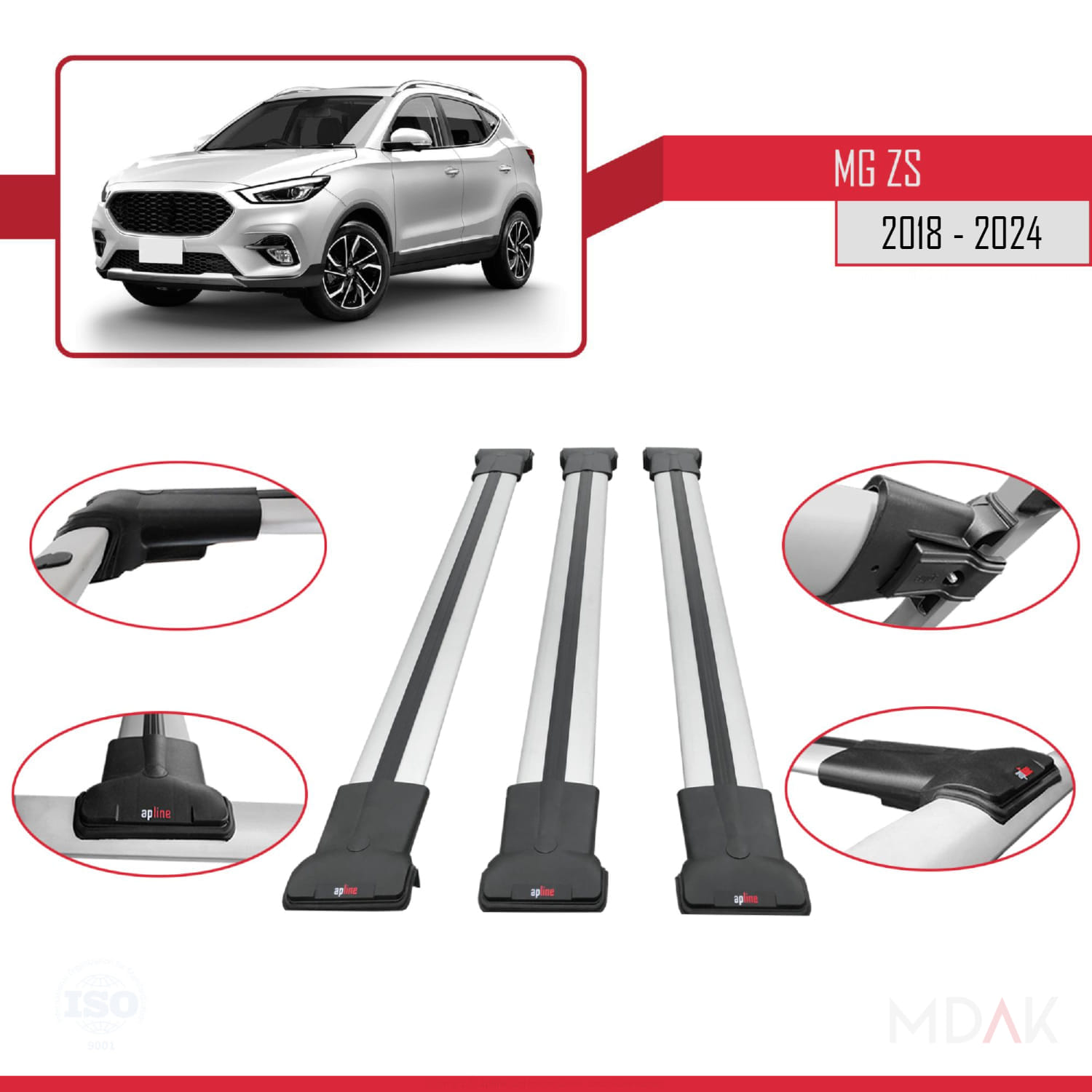 MG ZS 2018-2024 Arası ile Uyumlu FLY Model Ara Atkı Tavan Barı Gri 3 Adet - Görsel 5