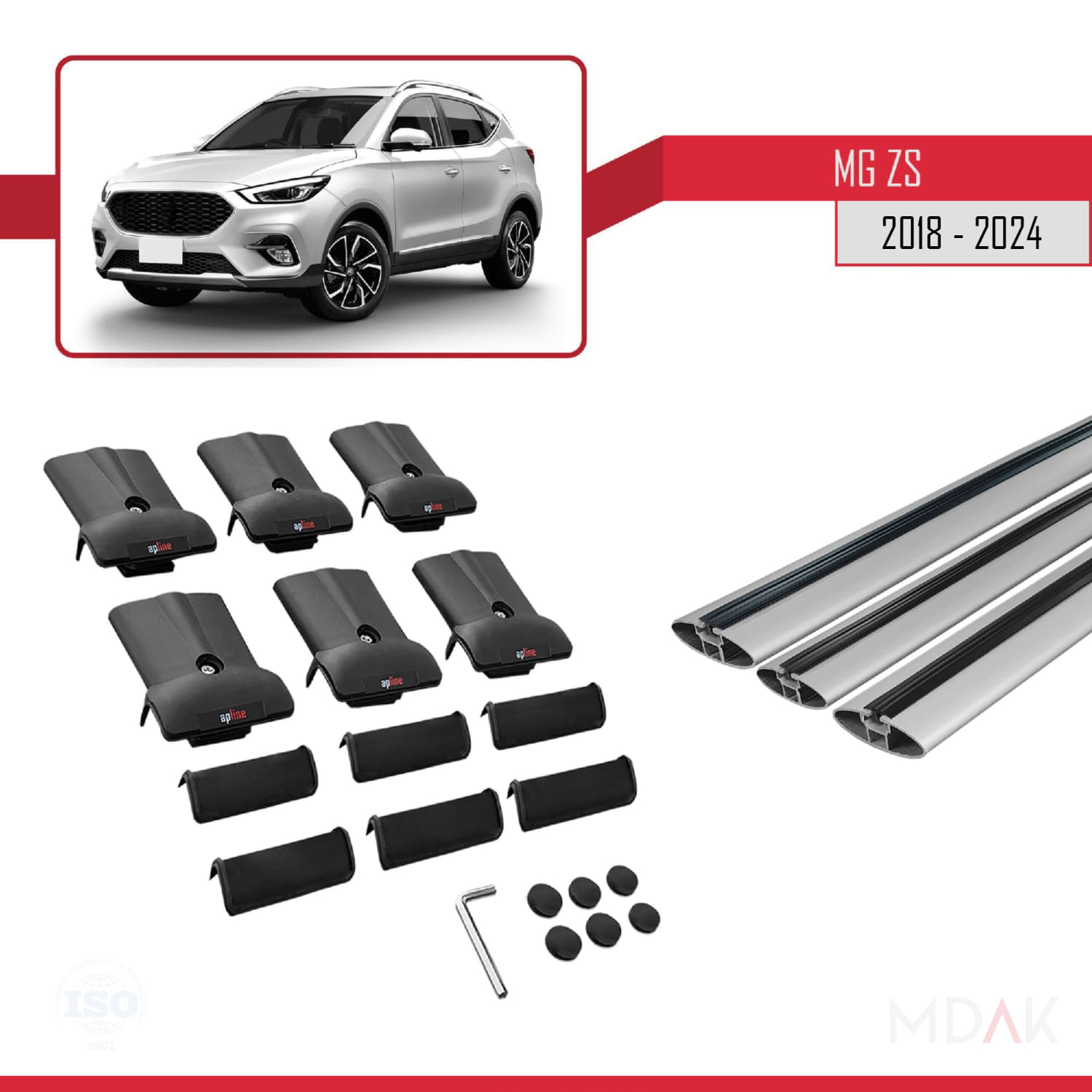 MG ZS 2018-2024 Arası ile Uyumlu FLY Model Ara Atkı Tavan Barı Gri 3 Adet - Görsel 6