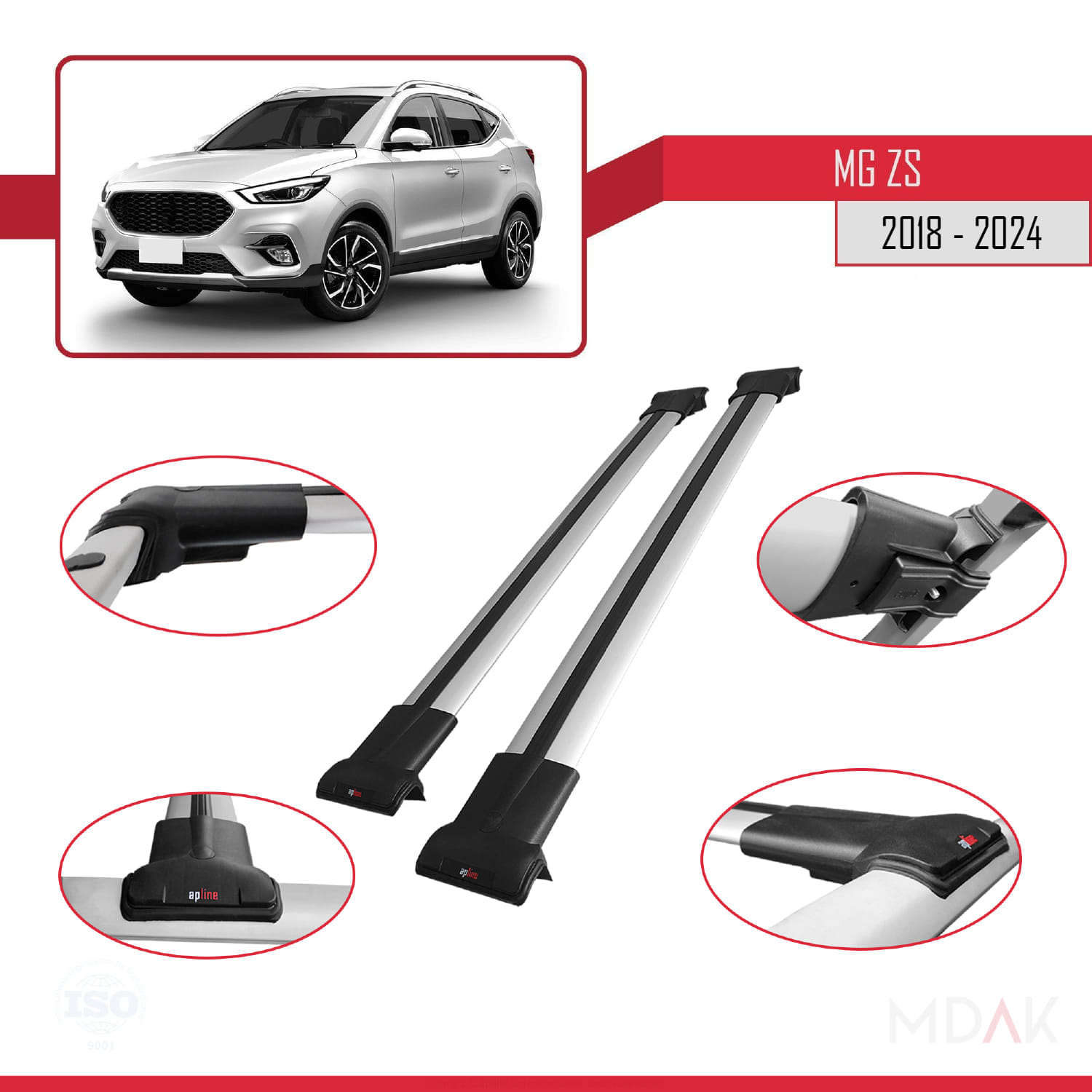 MG ZS 2018-2024 Arası ile Uyumlu FLY Model Ara Atkı Tavan Barı Gri 2 Adet - Görsel 4