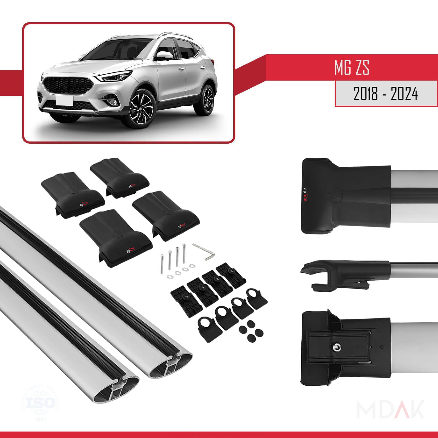 MG ZS 2018-2024 Arası ile Uyumlu FLY Model Ara Atkı Tavan Barı Gri 2 Adet - Görsel 5