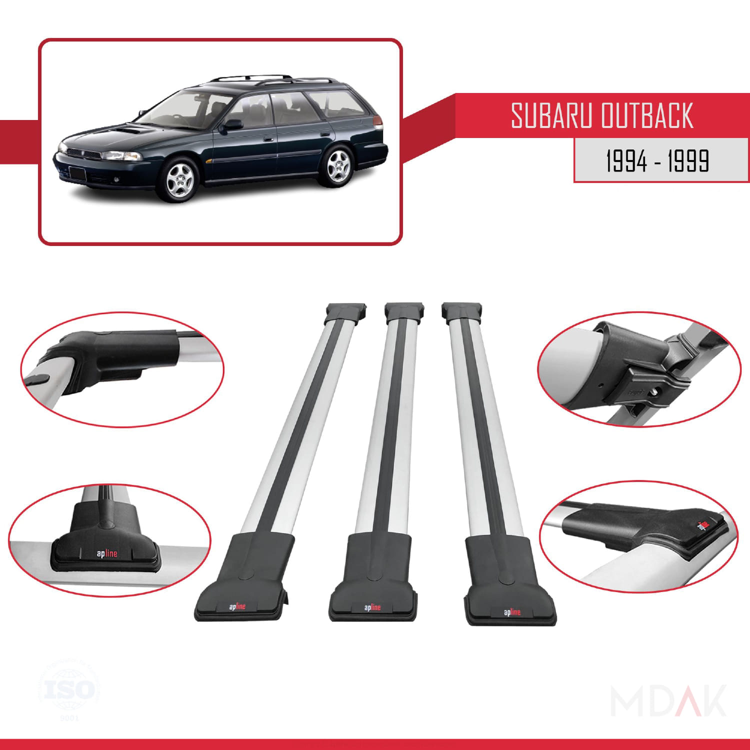 Subaru Outback 1994-1999 Arası ile Uyumlu FLY Model Ara Atkı Tavan Barı Gri 3 Adet - Görsel 4