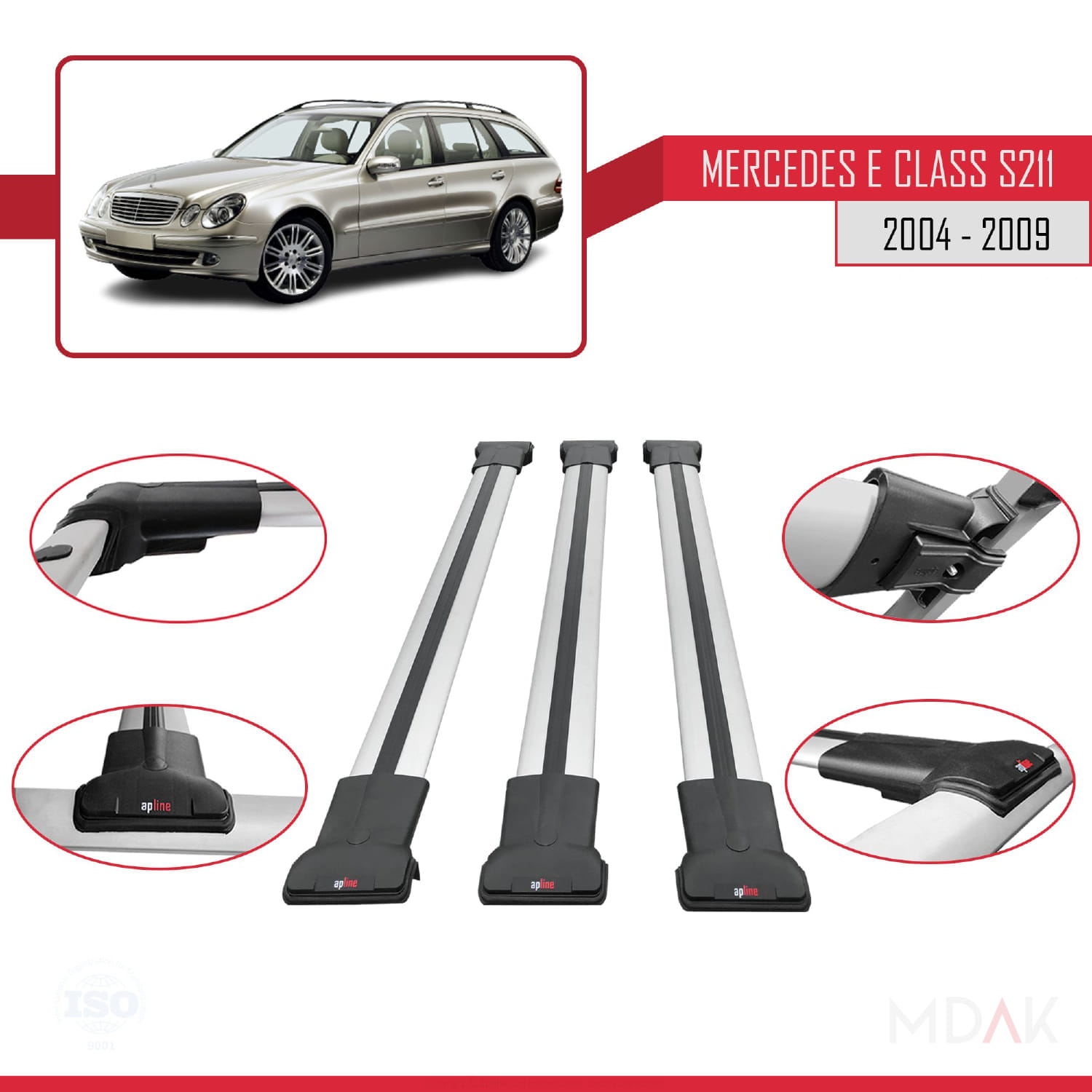 Mercedes E Class 3 (S211) 2004-2009 Arası ile Uyumlu FLY Model Ara Atkı Tavan Barı Gri 3 Adet - Görsel 4