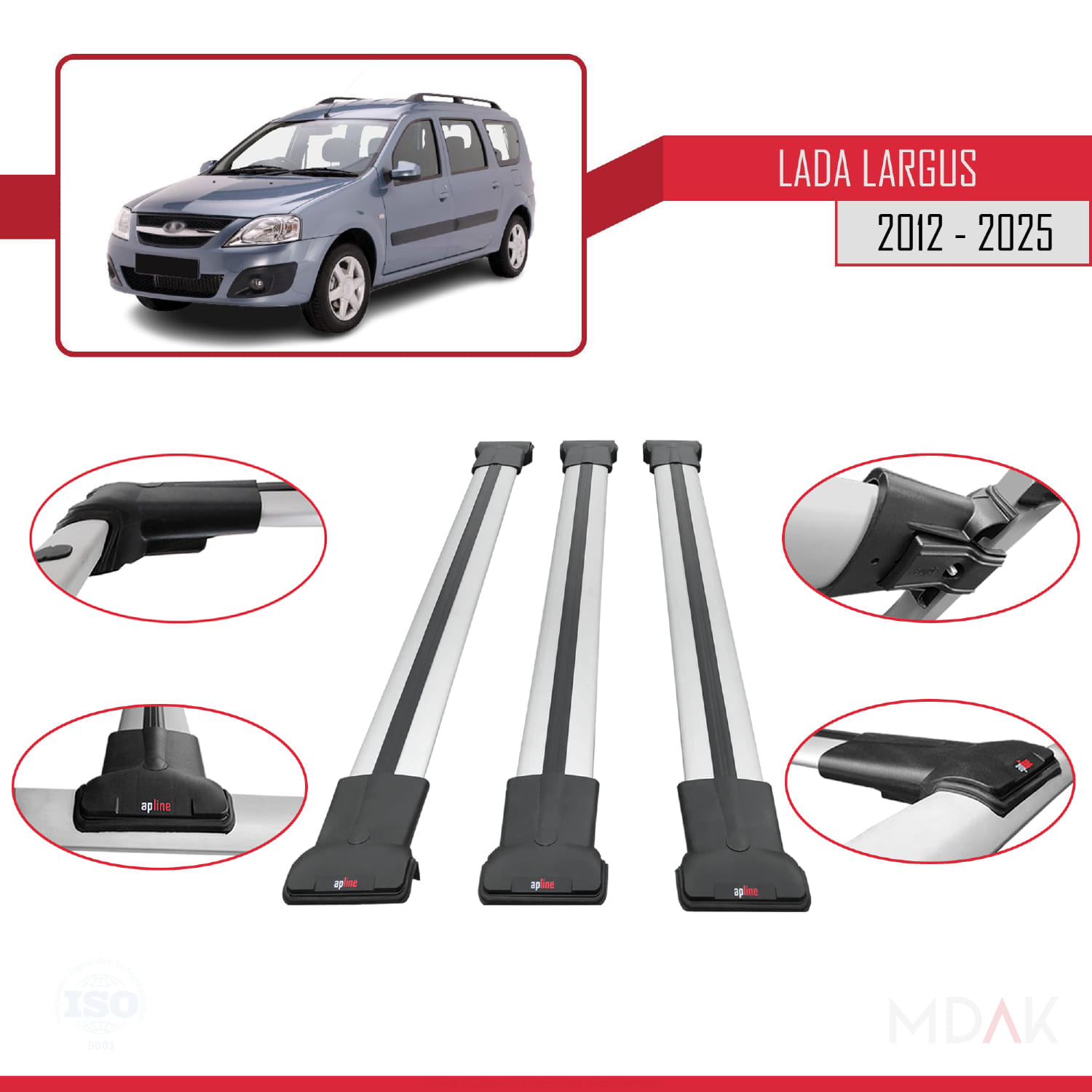 Lada Largus 2012 ve Sonrası ile Uyumlu FLY Model Ara Atkı Tavan Barı Gri 3 Adet - Görsel 4