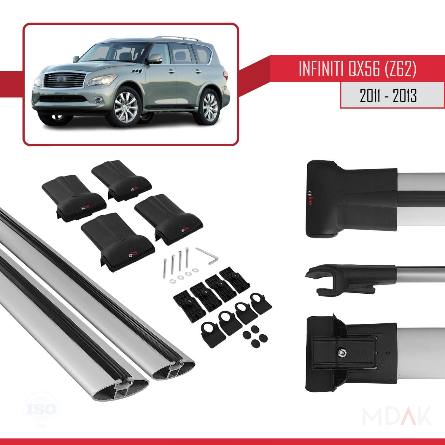 IInfiniti QX56 (Z62) 2011-2013 Arası ile Uyumlu FLY Model Ara Atkı Tavan Barı Gri 2 Adet - Görsel 5