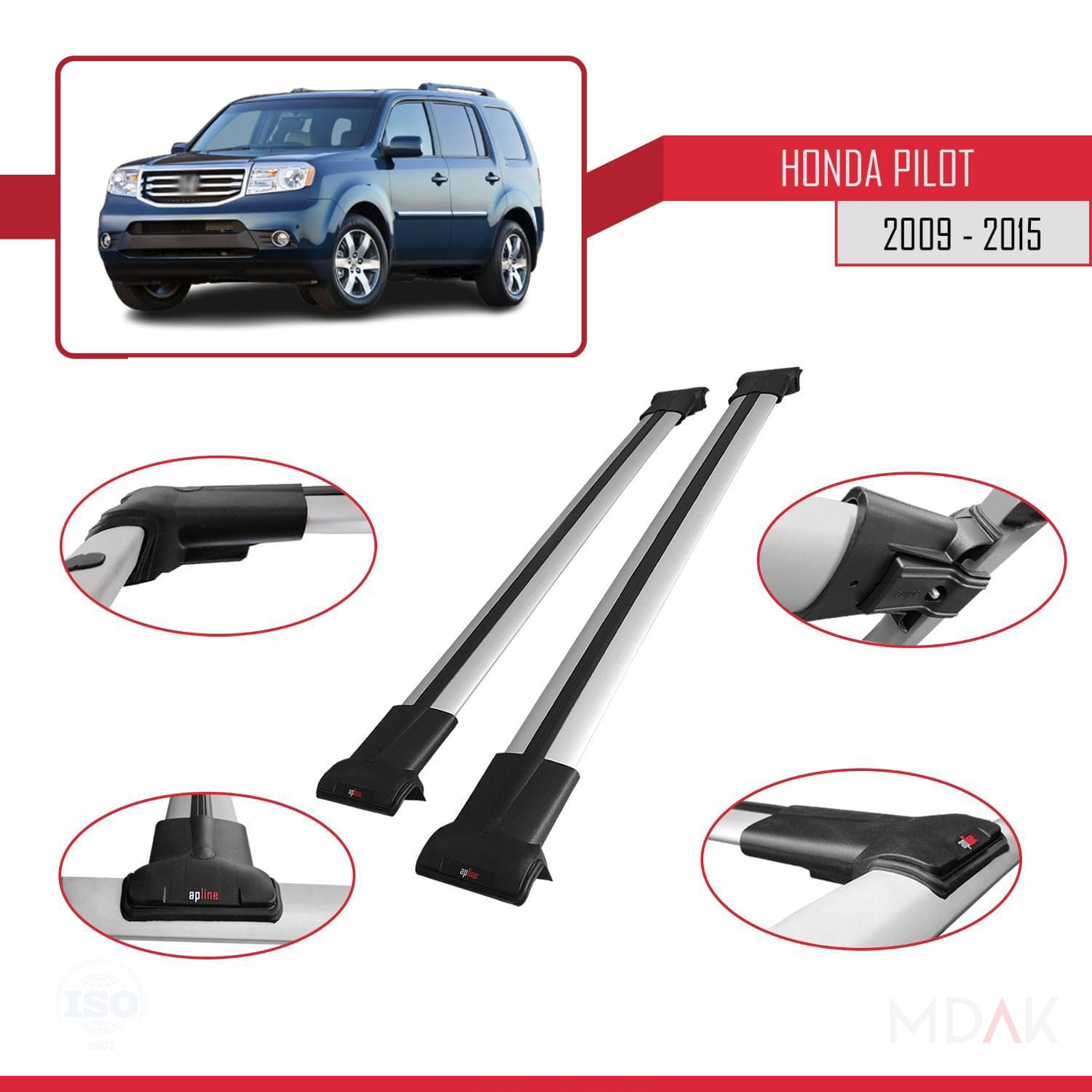 Honda Pilot 2 2009-2015 Arası ile Uyumlu FLY Model Ara Atkı Tavan Barı Gri 2 Adet - Görsel 4