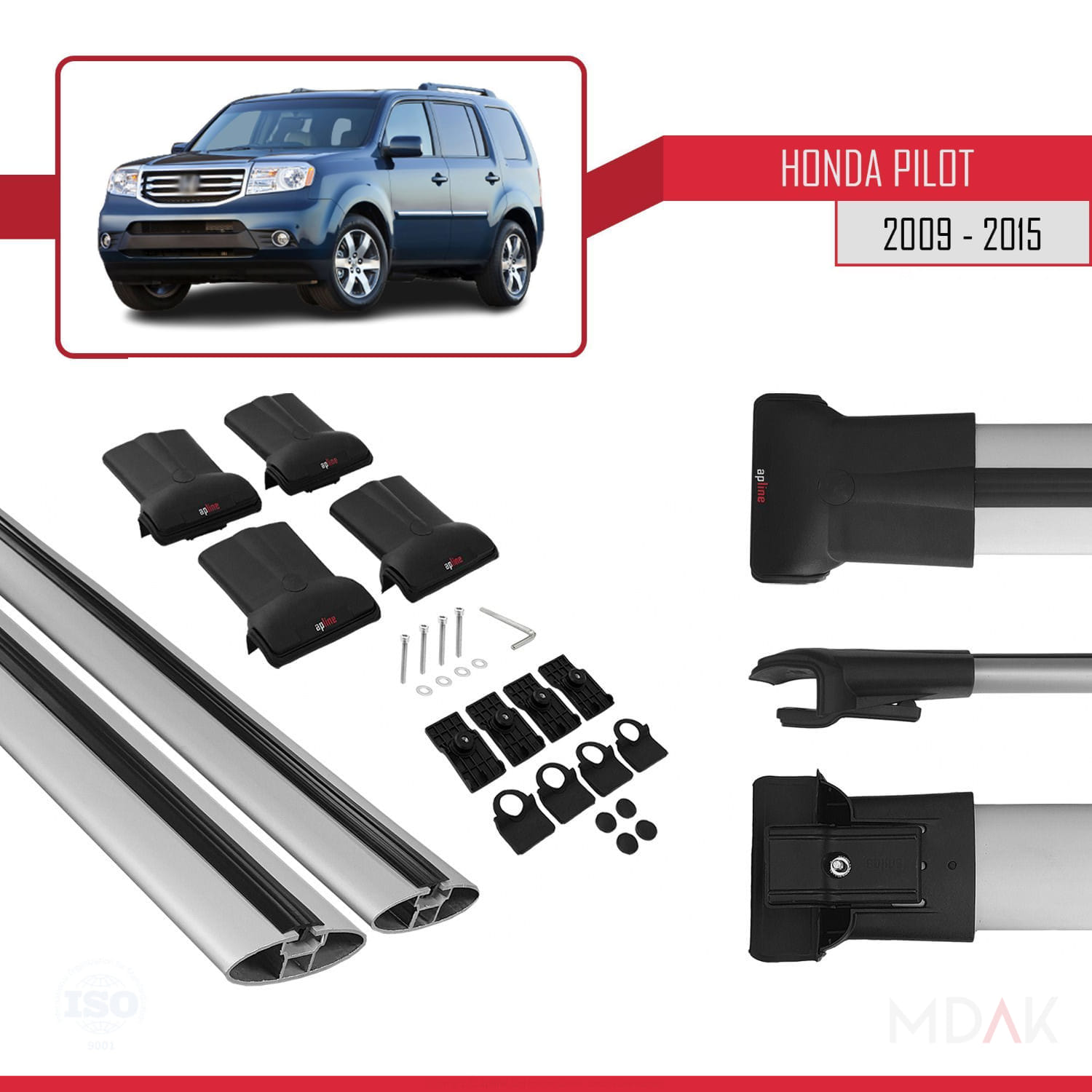 Honda Pilot 2 2009-2015 Arası ile Uyumlu FLY Model Ara Atkı Tavan Barı Gri 2 Adet - Görsel 5