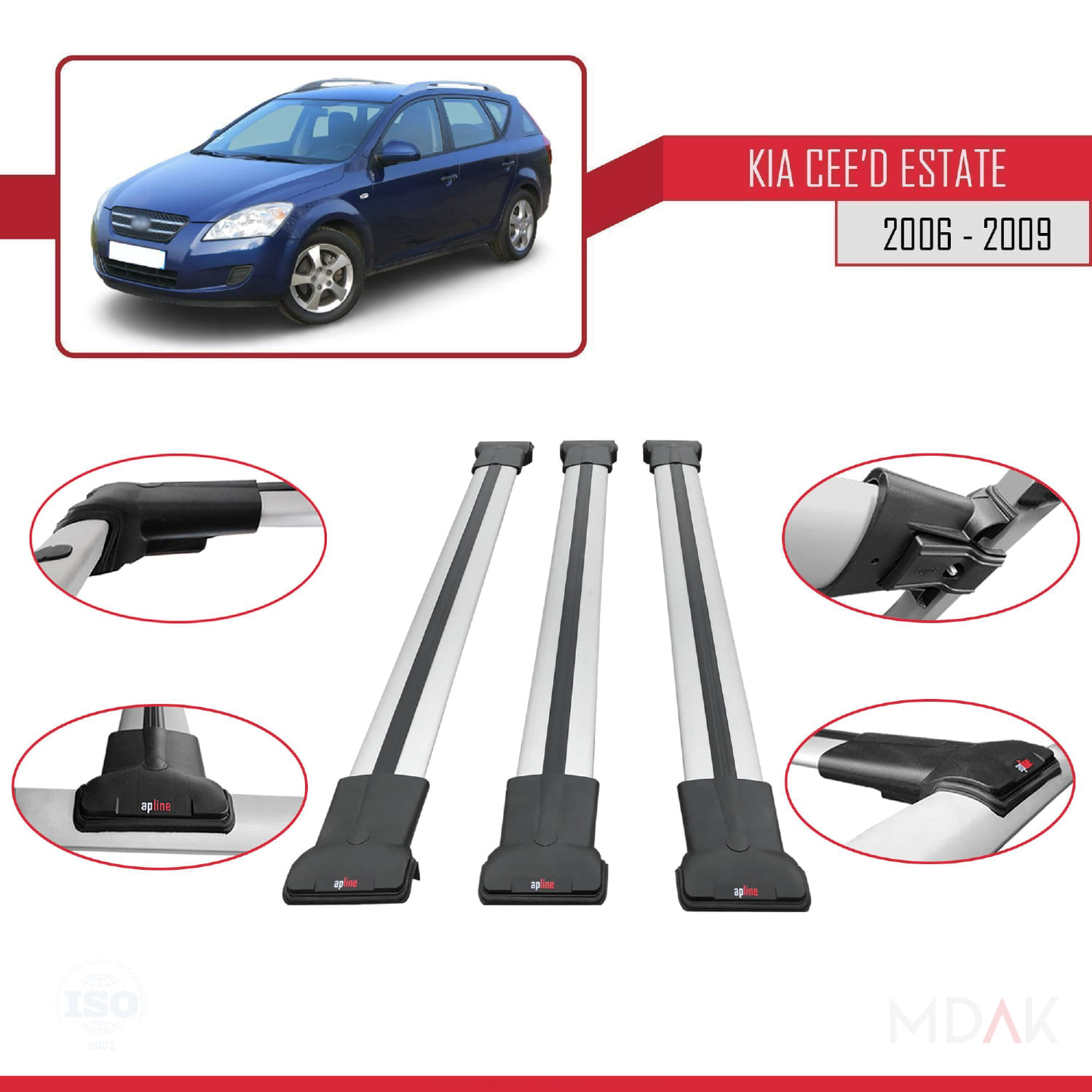 Kia Ceed (ED) SW Pre-Facelift 2006-2009 Arası ile Uyumlu FLY Model Ara Atkı Tavan Barı Gri 3 Adet - Görsel 4