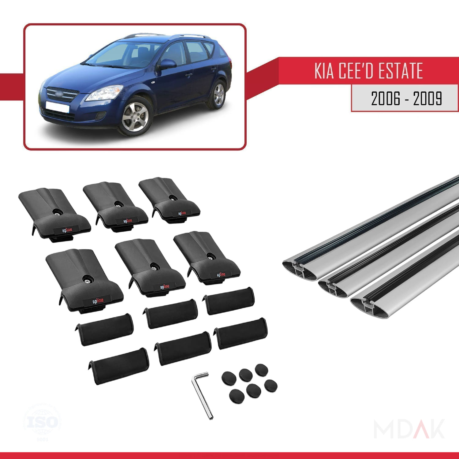 Kia Ceed (ED) SW Pre-Facelift 2006-2009 Arası ile Uyumlu FLY Model Ara Atkı Tavan Barı Gri 3 Adet - Görsel 5